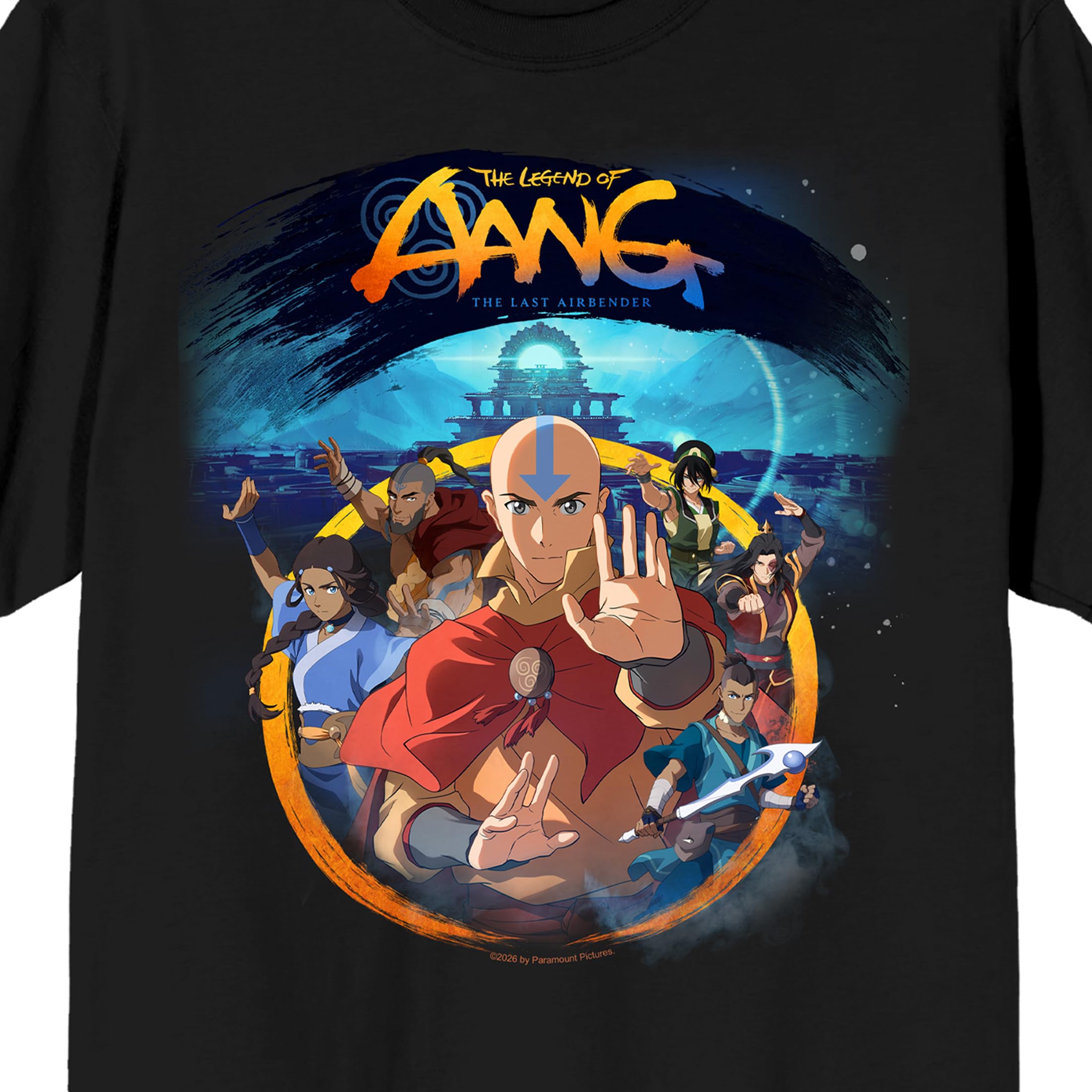 Avatar: The Last Airbender Team Aang & Temple Adult Black Crew Neck Short Sleeve T-shirt