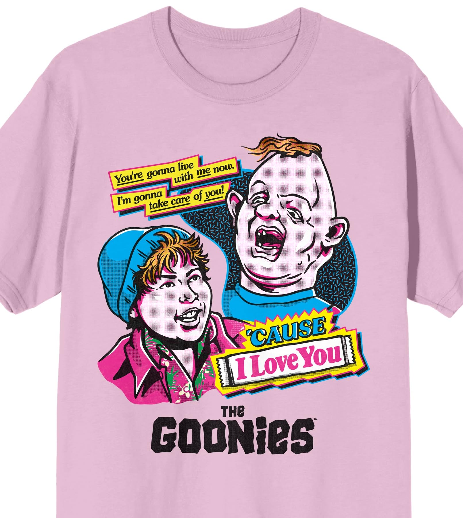 The Goonies Sloth & Chunk Adult Cradle Pink Crew Neck Short Sleeve T-shirt