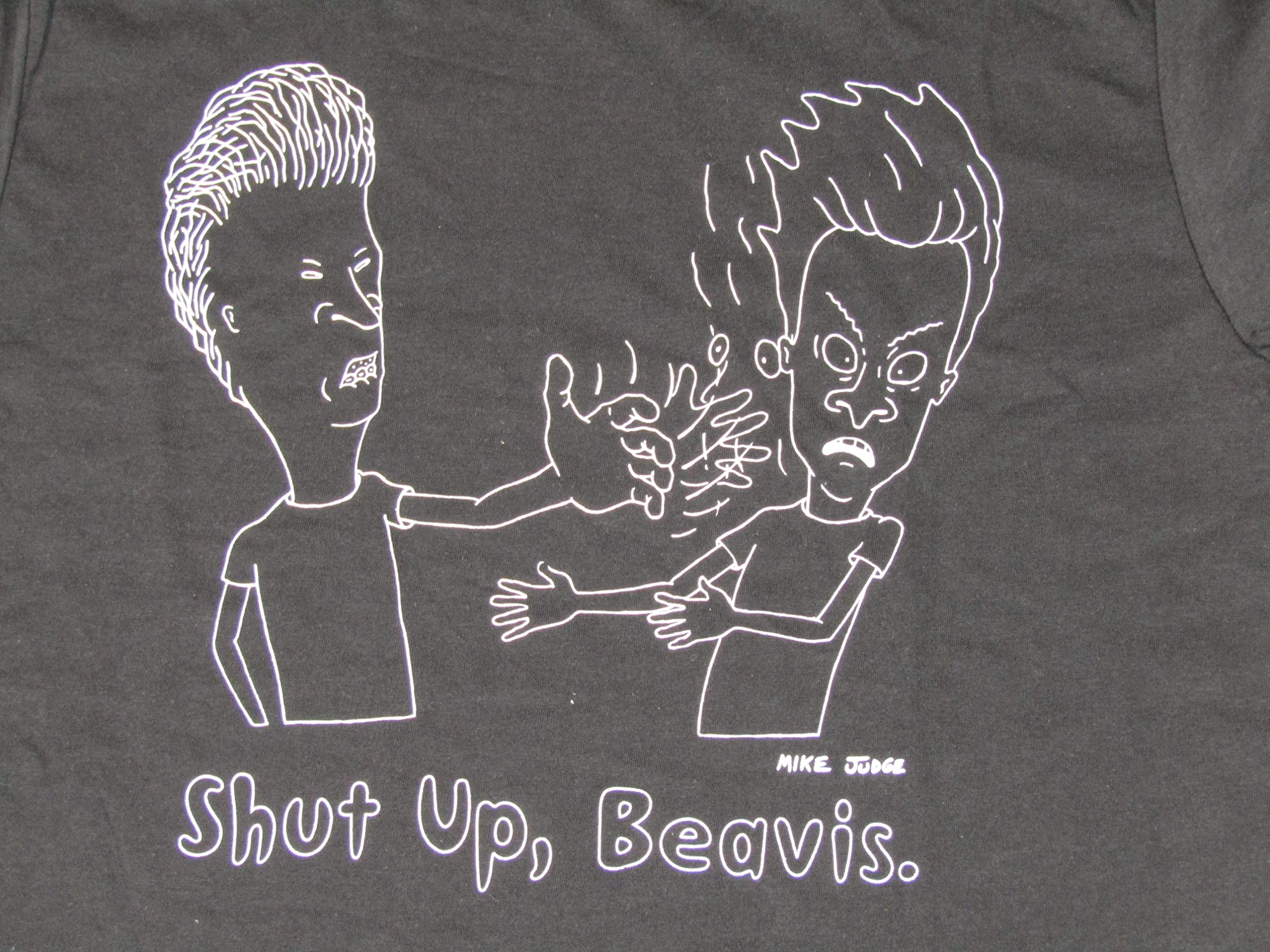 Men's Beavis & Butthead Shut Up Beavis Text Black Graphic Tee Shirt