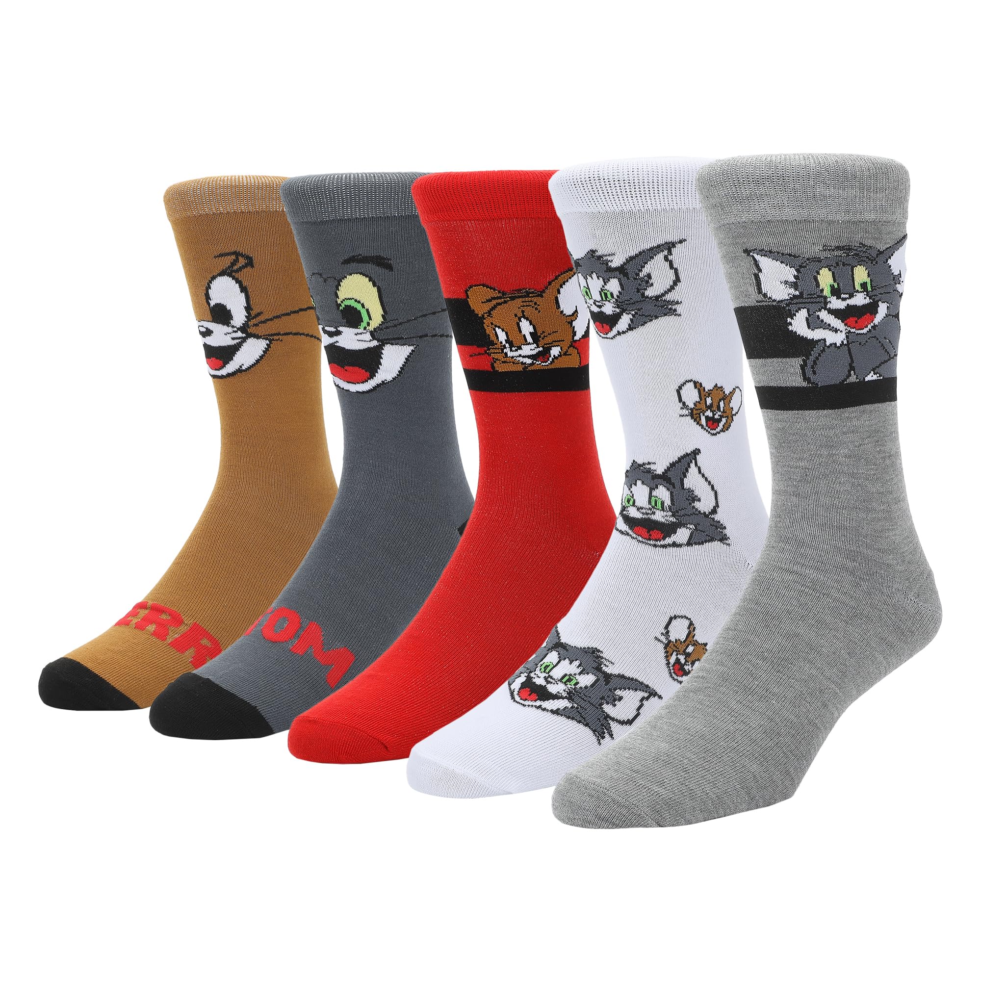 Tom & Jerry Character Big Face Men's Casual Crew Socks (Pack of 5)