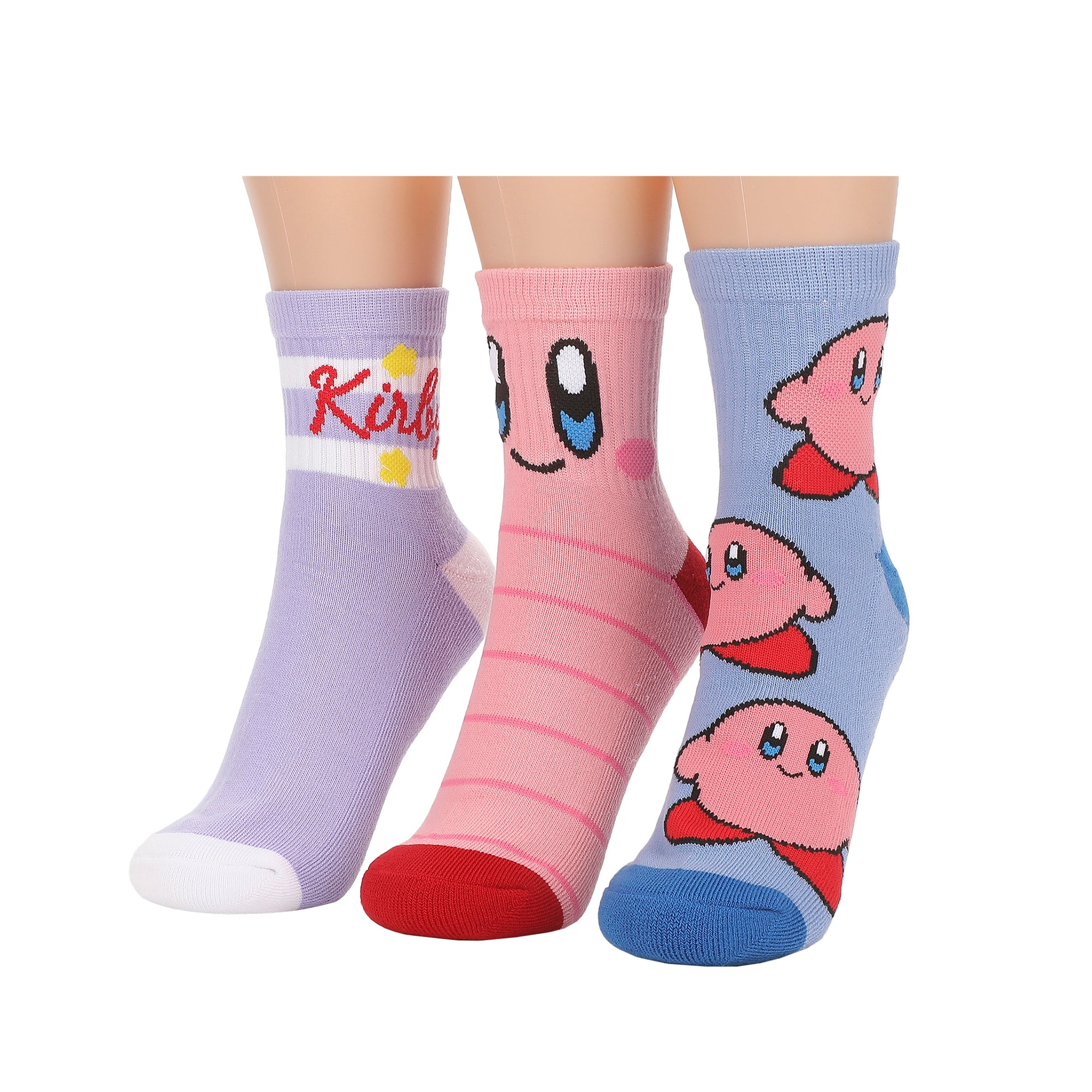 Kirby Kirby, Waddle and AOP Kirby Womens Casual Quarter Crew Socks 3 Pack