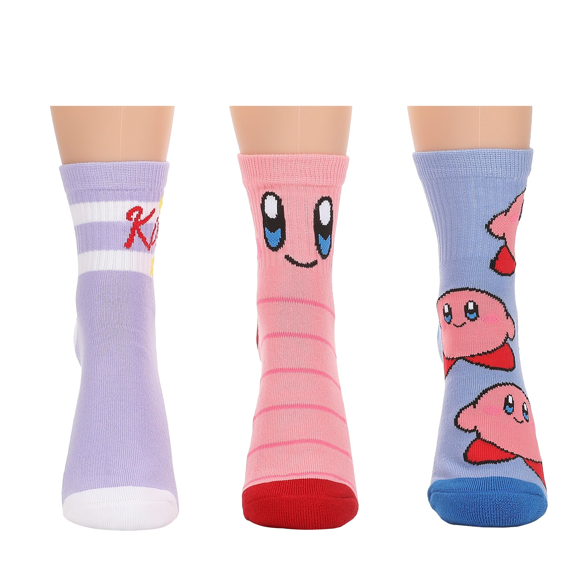 Kirby Kirby, Waddle and AOP Kirby Womens Casual Quarter Crew Socks 3 Pack