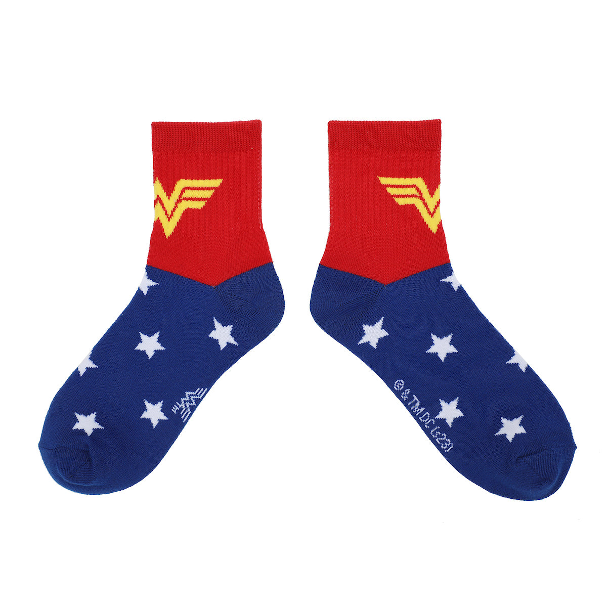 Wonder Woman Logo Red White and Blue Athletic 3-Pack Quarter Crew Ankle Socks