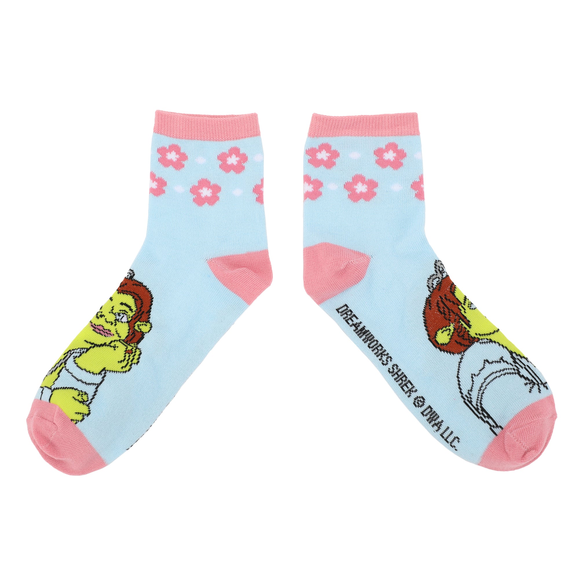 Shrek Characters & 3D Flowers Women's 3-Pair Casual Quarter Crew Ankle Socks