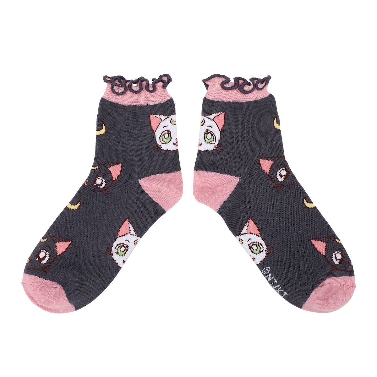 Sailor Moon Cosmic Symbols & Cats Women's 3-Pair Lettuce Edge Casual Quarter Crew Socks