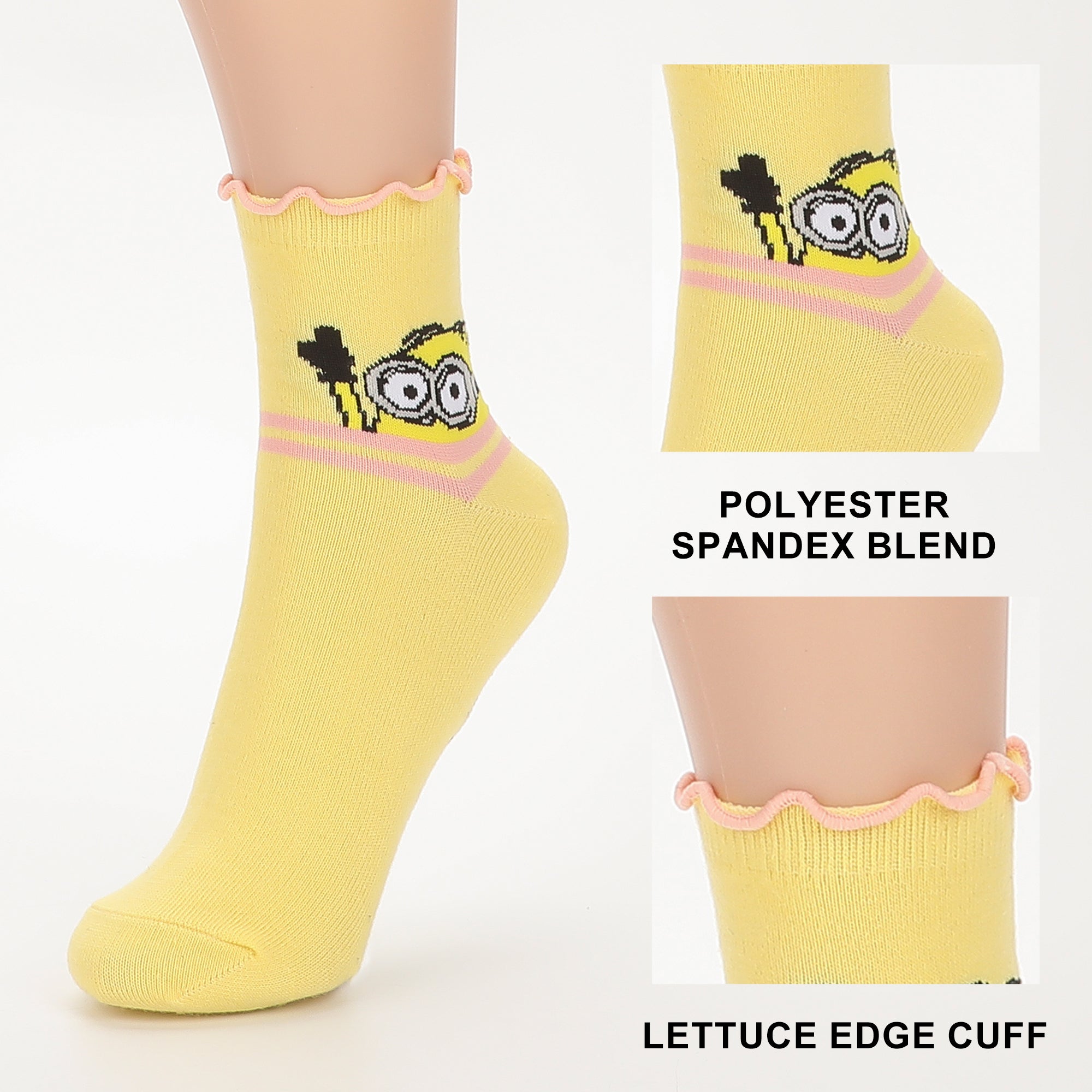 Minions Minions Peekaboo Womens Casual Quarter Crews 3 pack