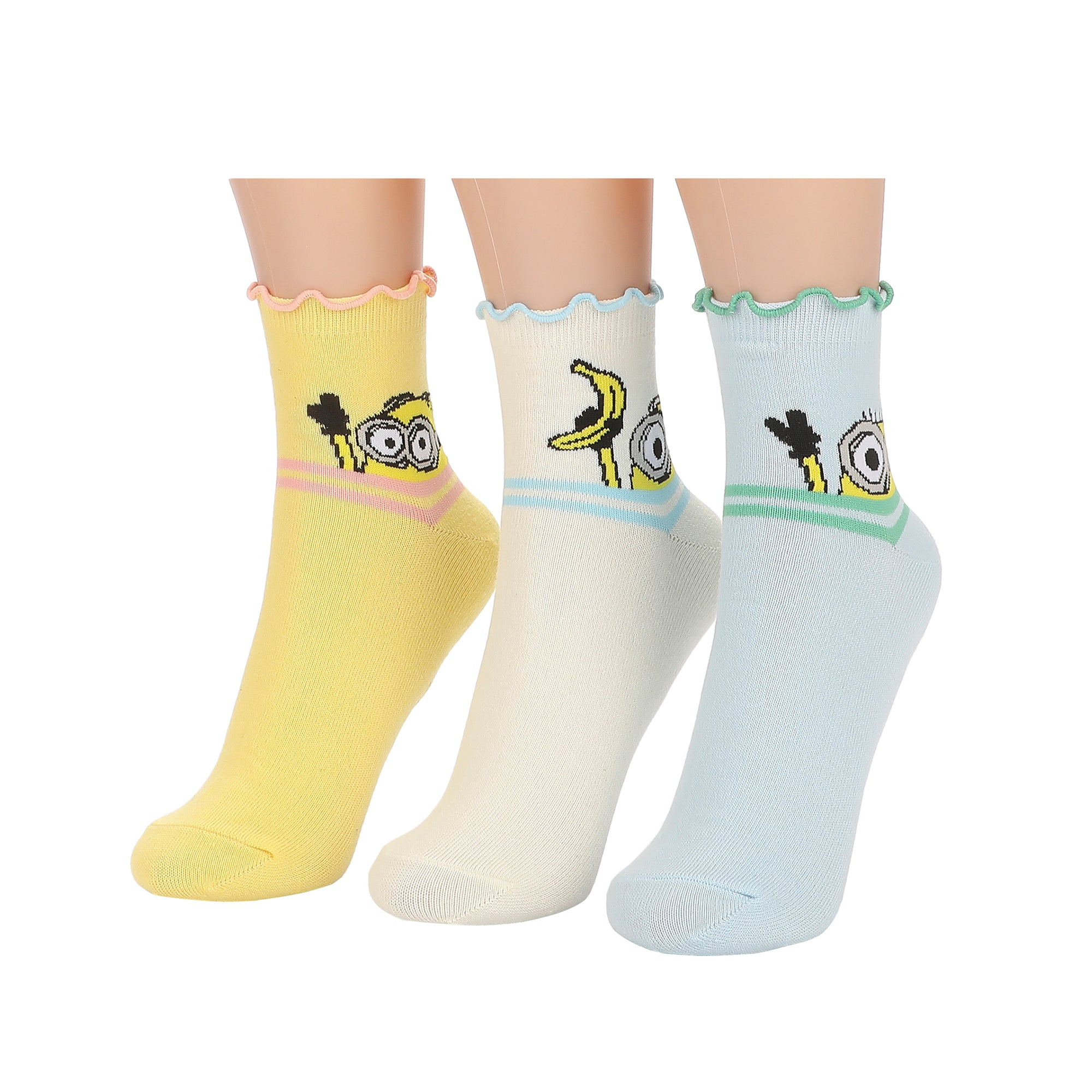 Minions Minions Peekaboo Womens Casual Quarter Crews 3 pack