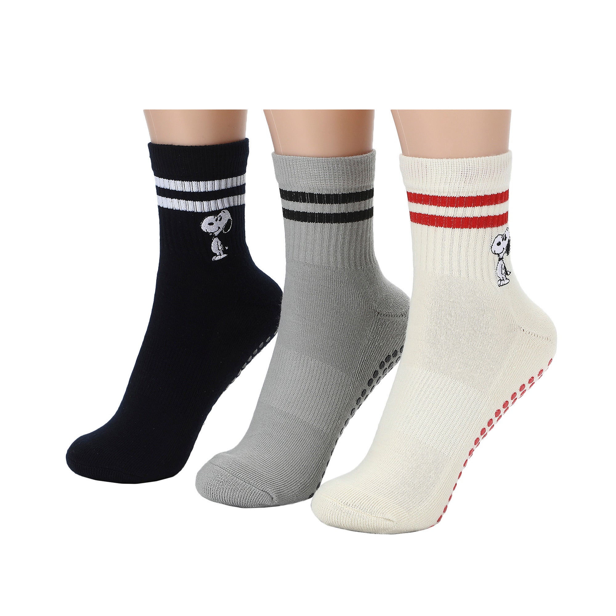 Peanuts Snoopy Women’s 3-Pair Pack Plate Grip Quarter Crew Socks