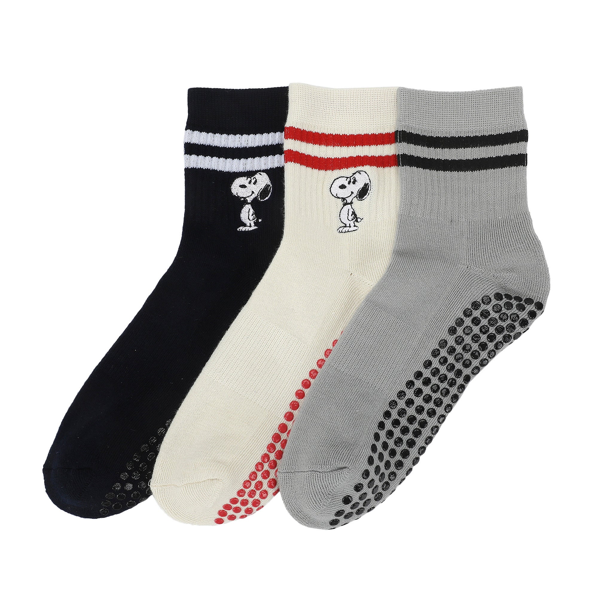 Peanuts Snoopy Women’s 3-Pair Pack Plate Grip Quarter Crew Socks