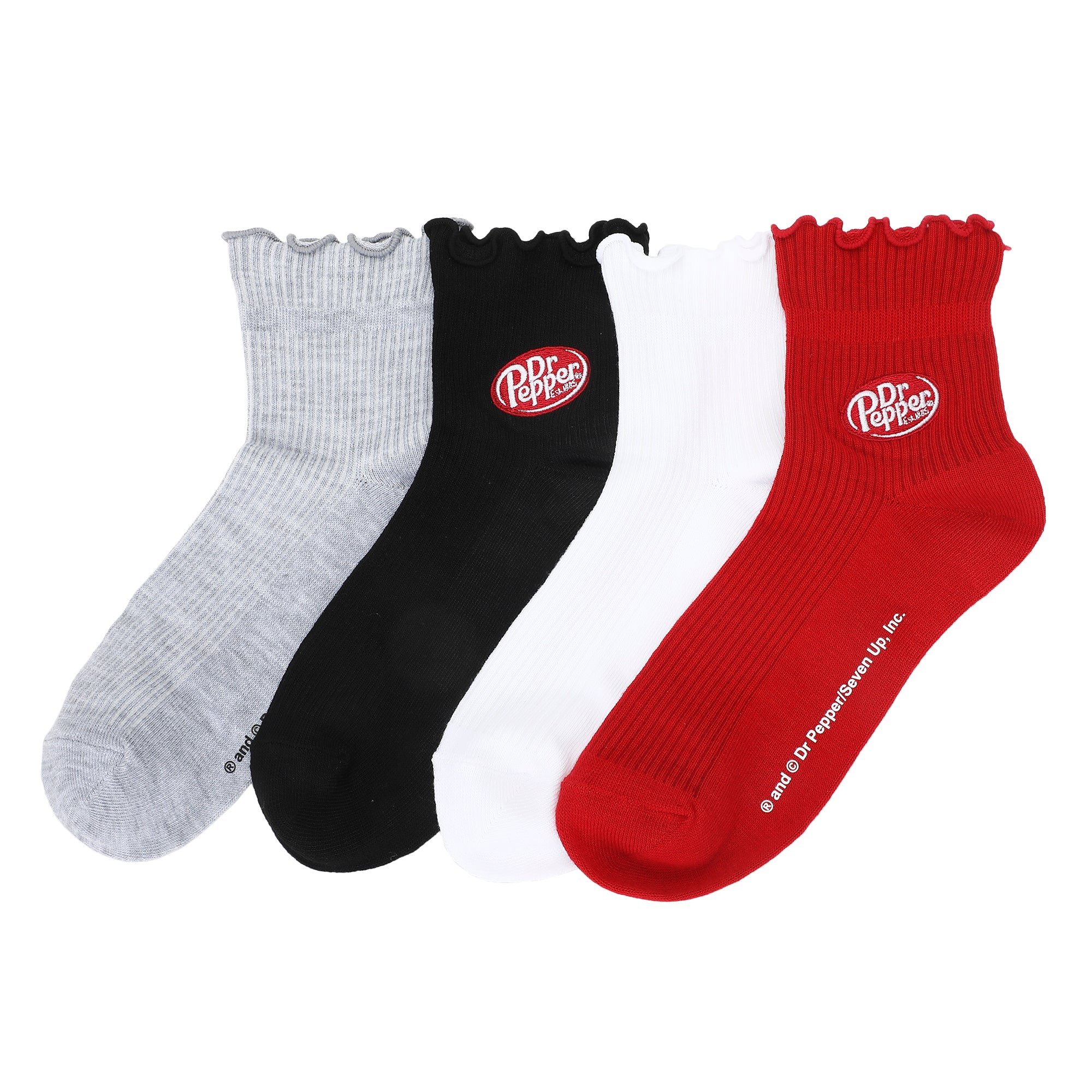 Dr Pepper Classic Logo Women’s Quarter Crew Ruffle Socks (Pack of 4)