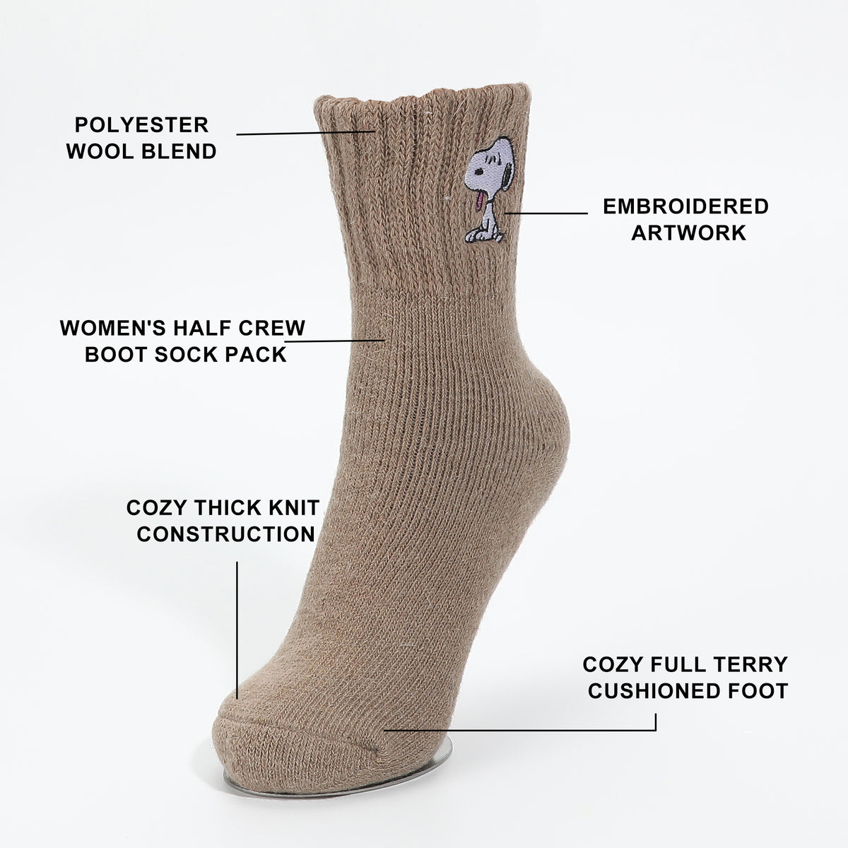 Peanuts Snoopy Women's Novelty Half Crew Boot Socks (Pack of 2)