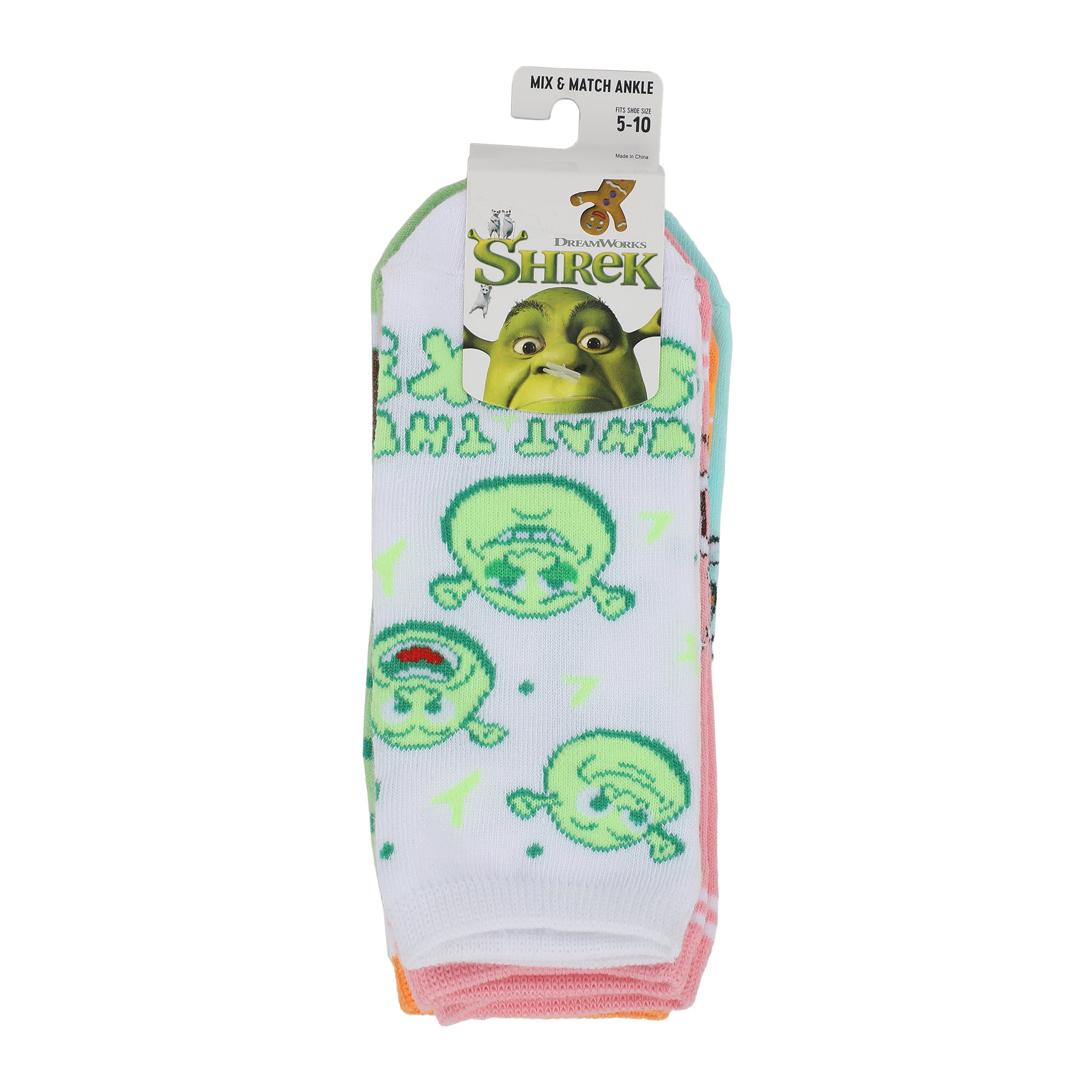 Shrek What The Shrek? Character Art Women's 5-Pair Ankle Socks