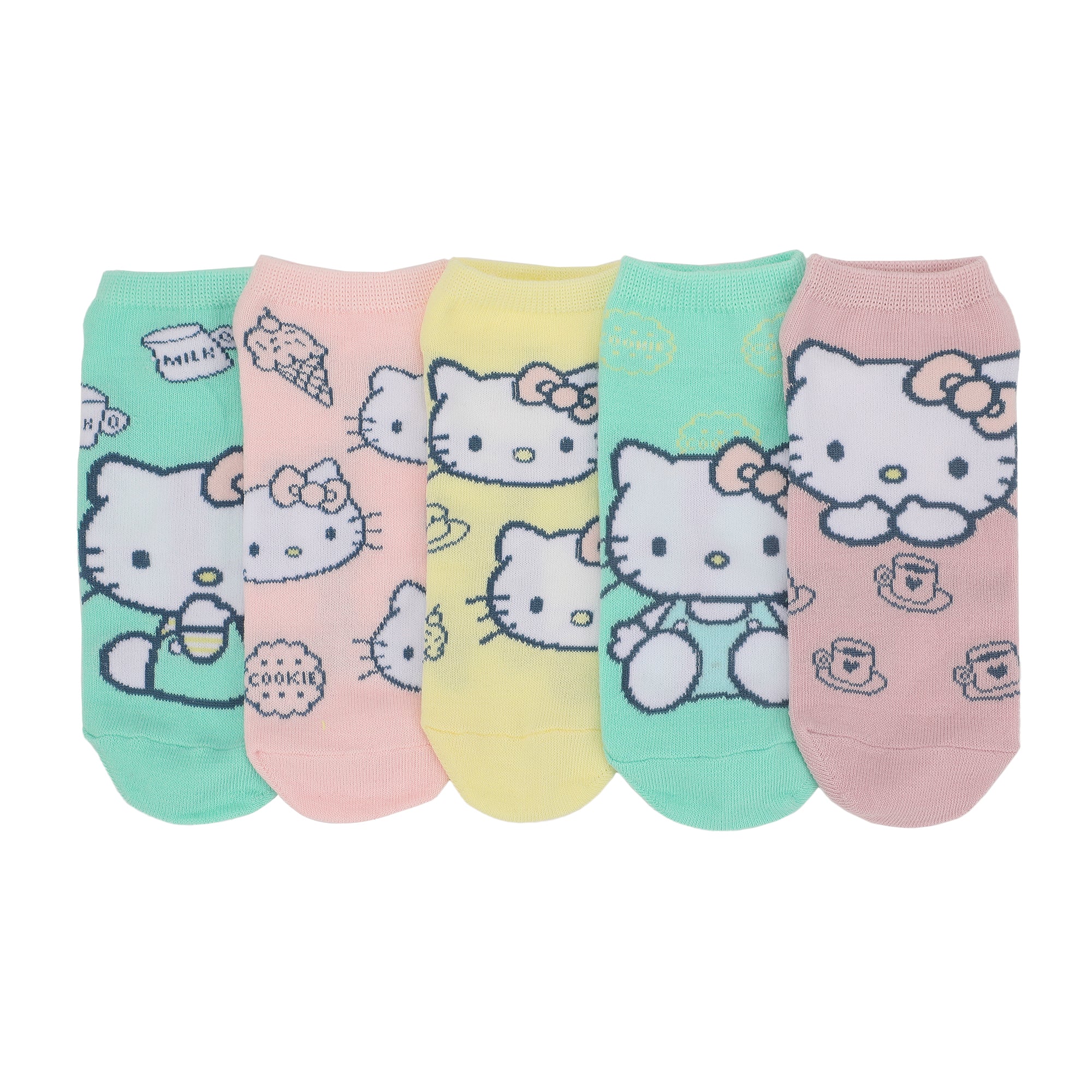 Hello Kitty Characters AOP Scalloped Cuffs Womens Ankle Socks 5 Pack