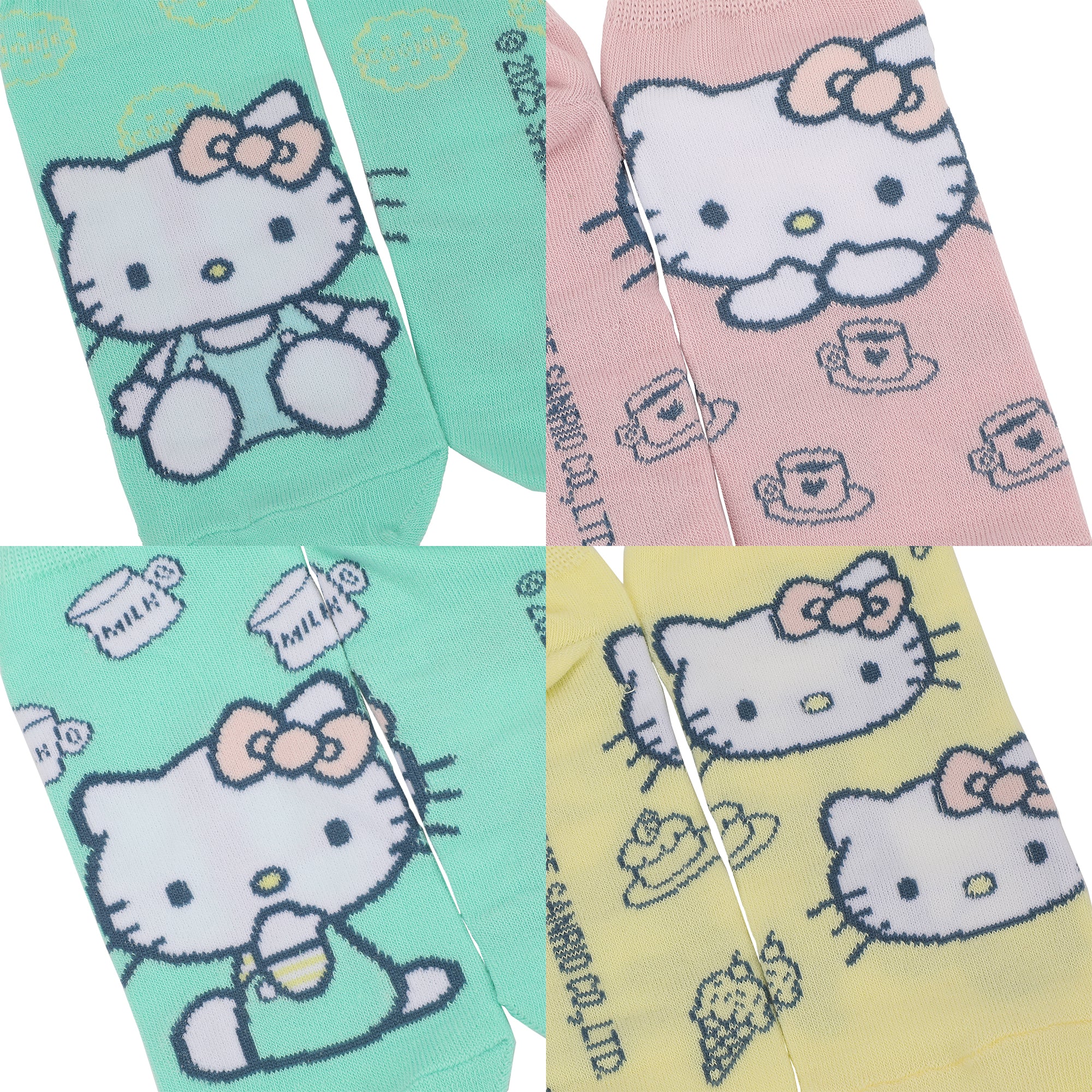 Hello Kitty Characters AOP Scalloped Cuffs Womens Ankle Socks 5 Pack