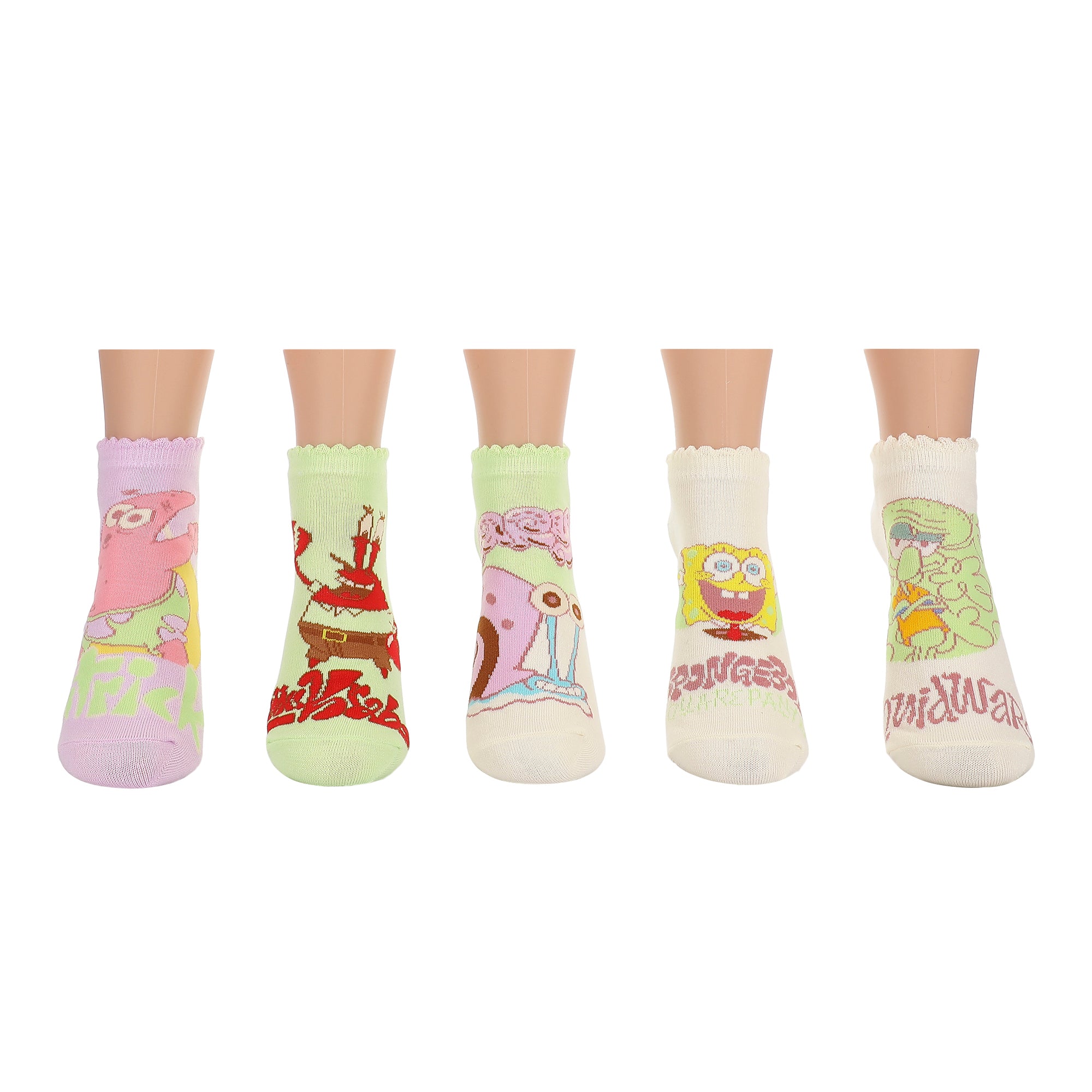 Spongebob Squarepants Mixed Characters Womens Ankle Socks 5 Pack