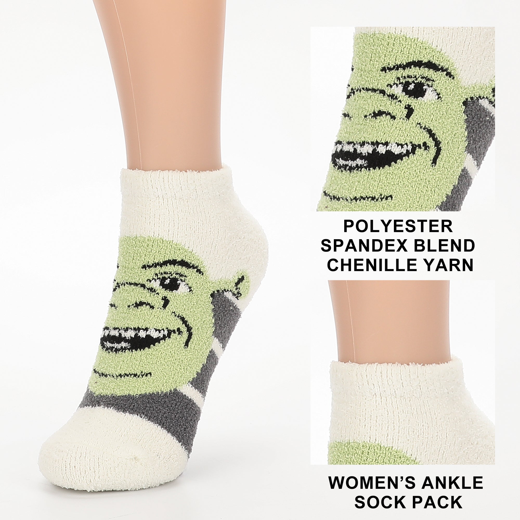 Shrek Boots, Shrek and Donkey Womens Cozy Ankle Socks 3 Pack