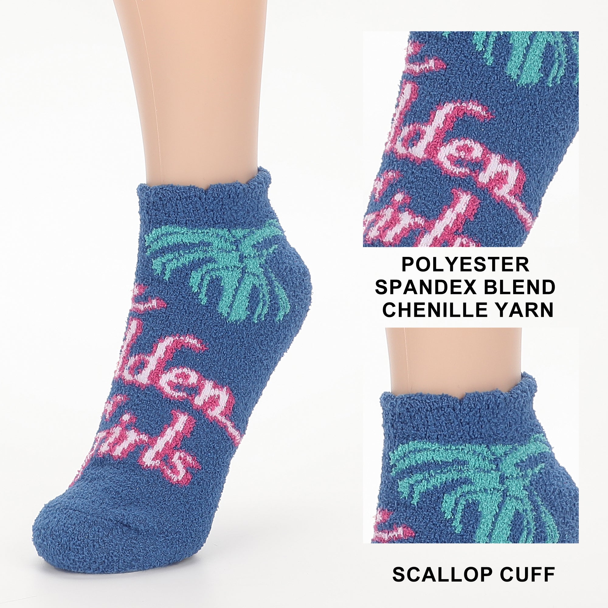 Golden Girls Chenille and Scallops Womens Cozy Ankle Socks 3 Packs