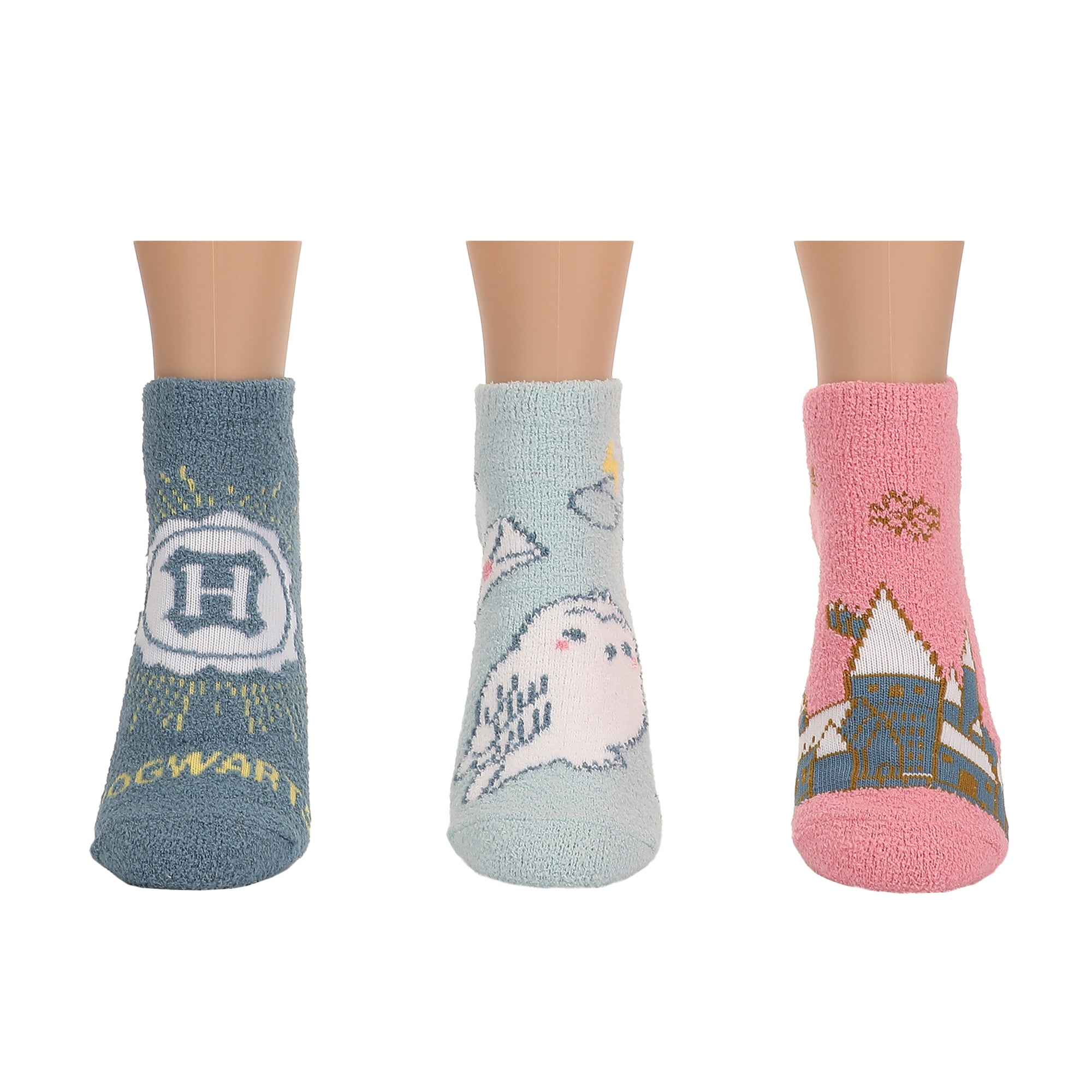 Harry Potter Hogwarts Castle And Hedwig Womens Cozy Ankle Socks 3 Pack