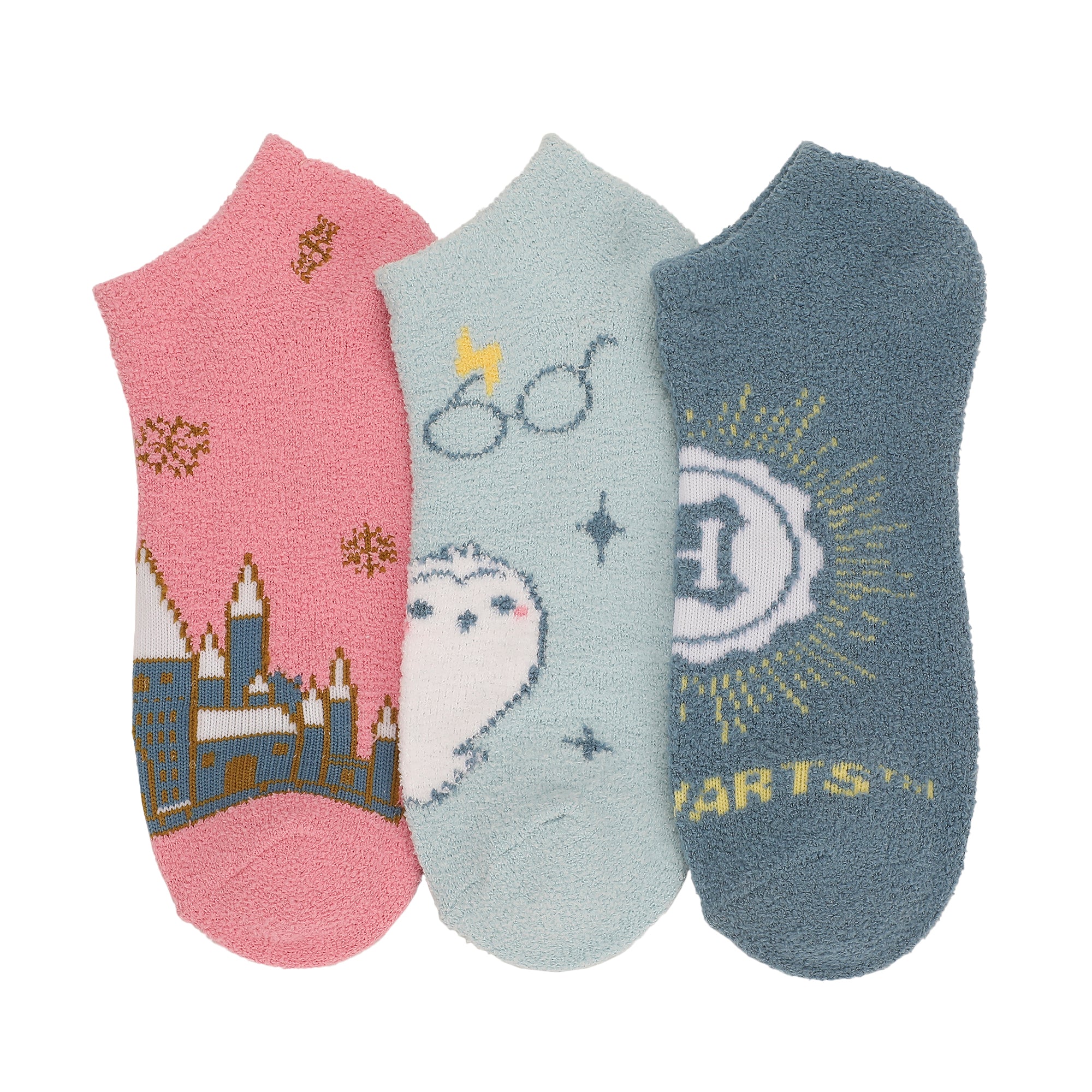 Harry Potter Hogwarts Castle And Hedwig Womens Cozy Ankle Socks 3 Pack