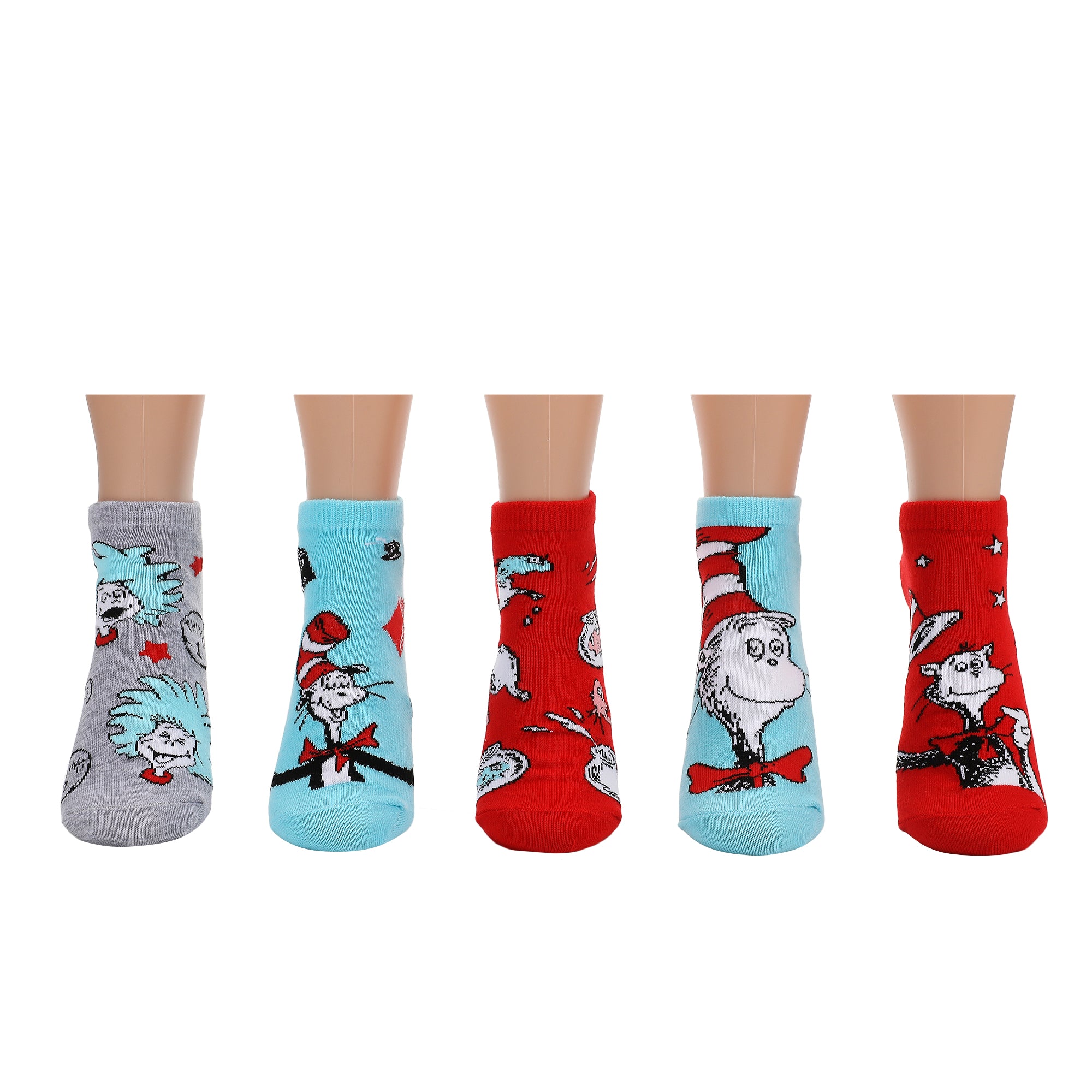 Dr. Seuss The Cat In The Hat Characters Women’s 5-Pair Pack Ankle Socks