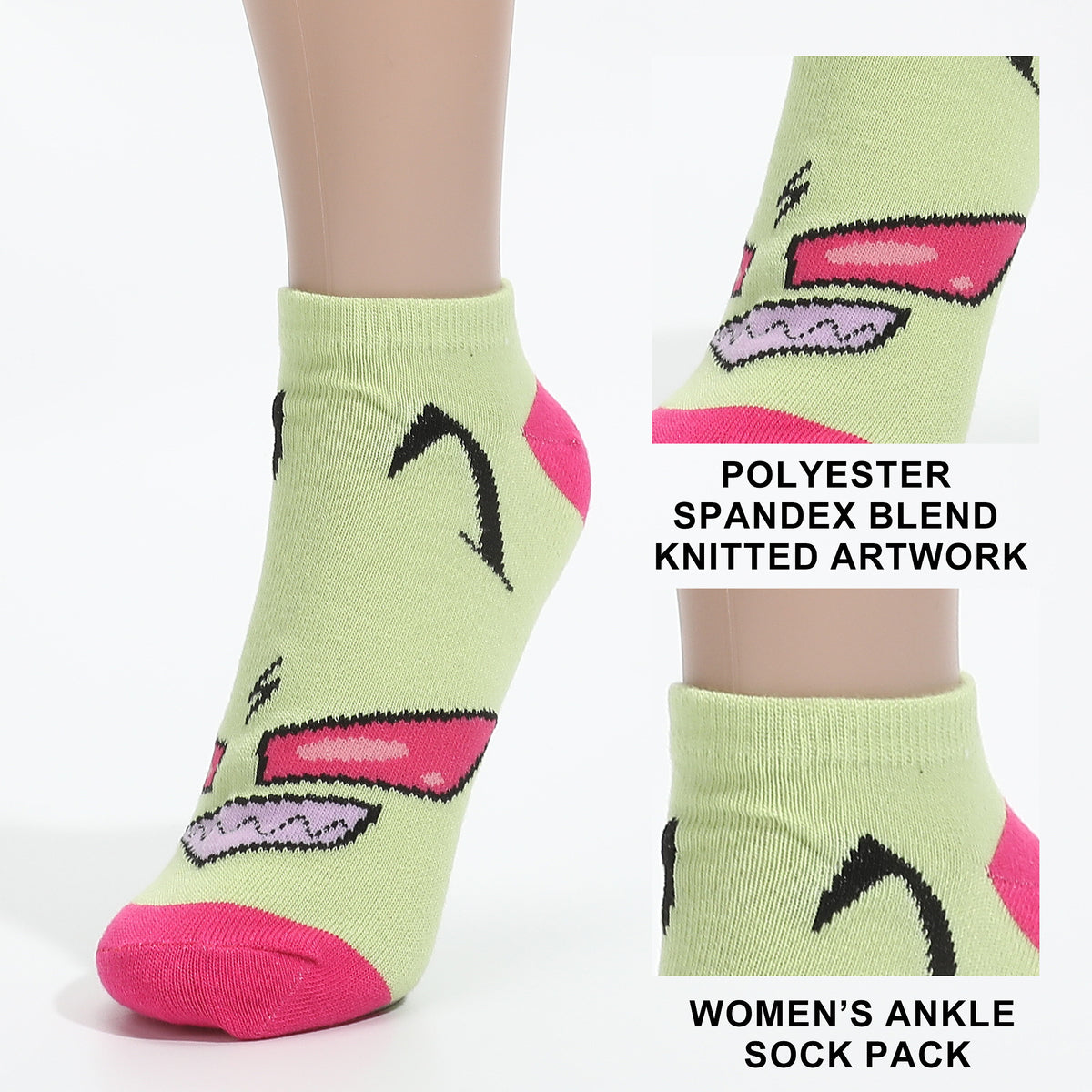 Invader Zim Character Art Face Ankle Socks 5 Pack for Women