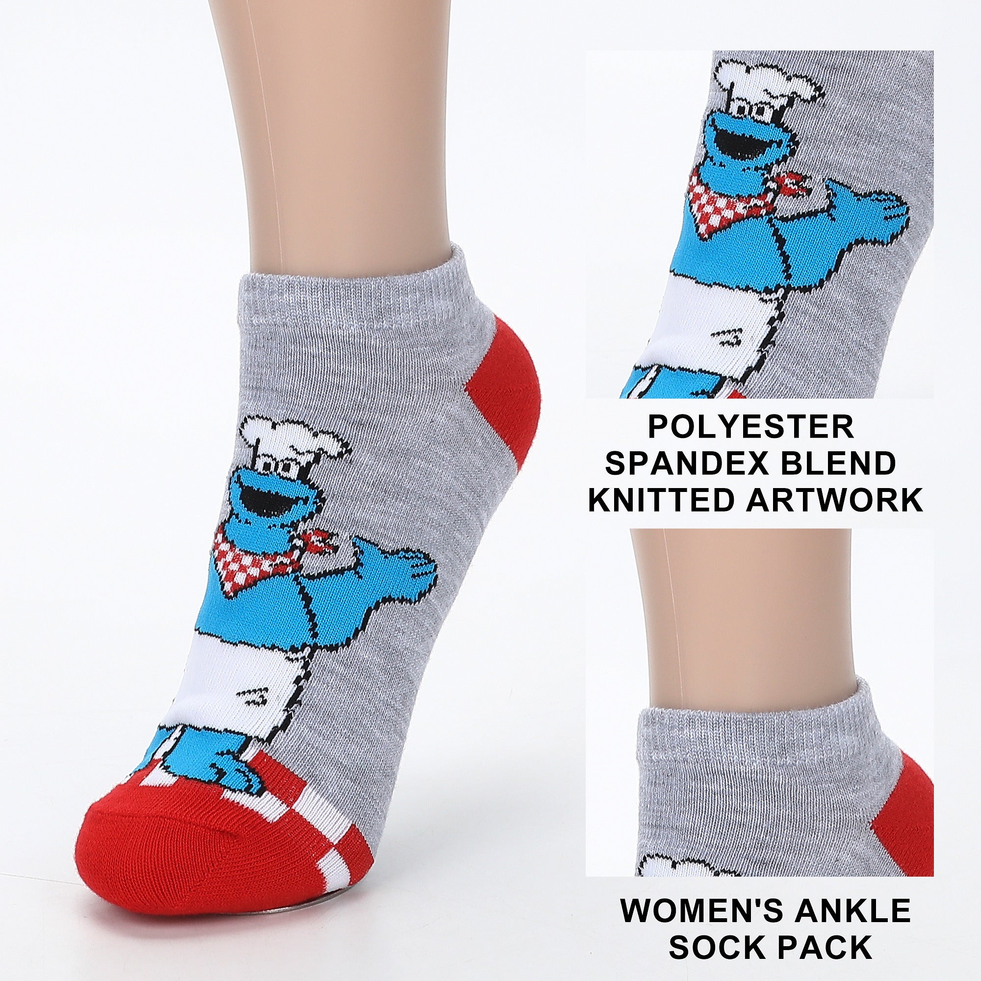 Sesame Street Chef Cookie Monster Women’s 5-Pair Pack Ankle Socks