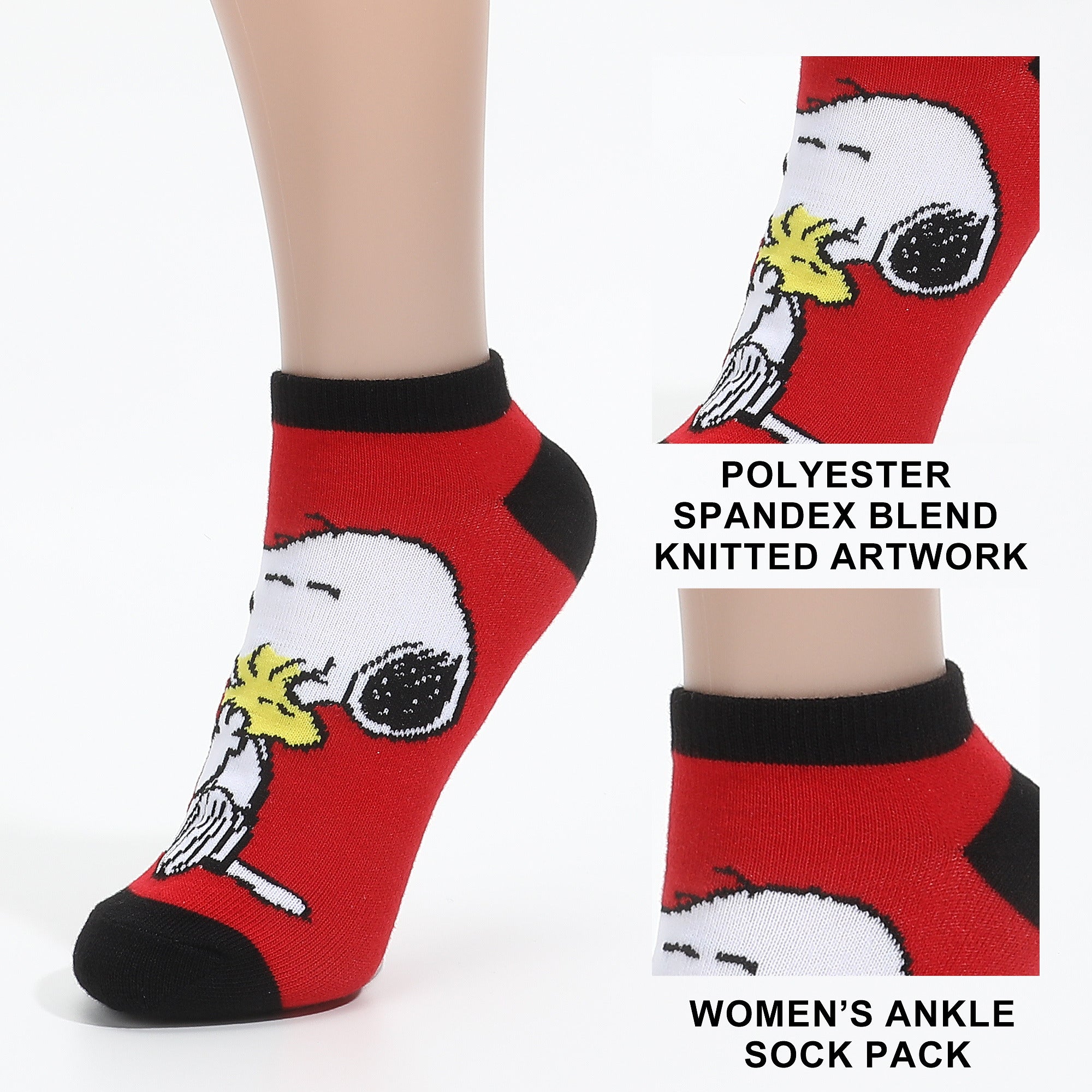 Peanuts Snoopy and Woodstock Ankle Sock 5 Pack for Women
