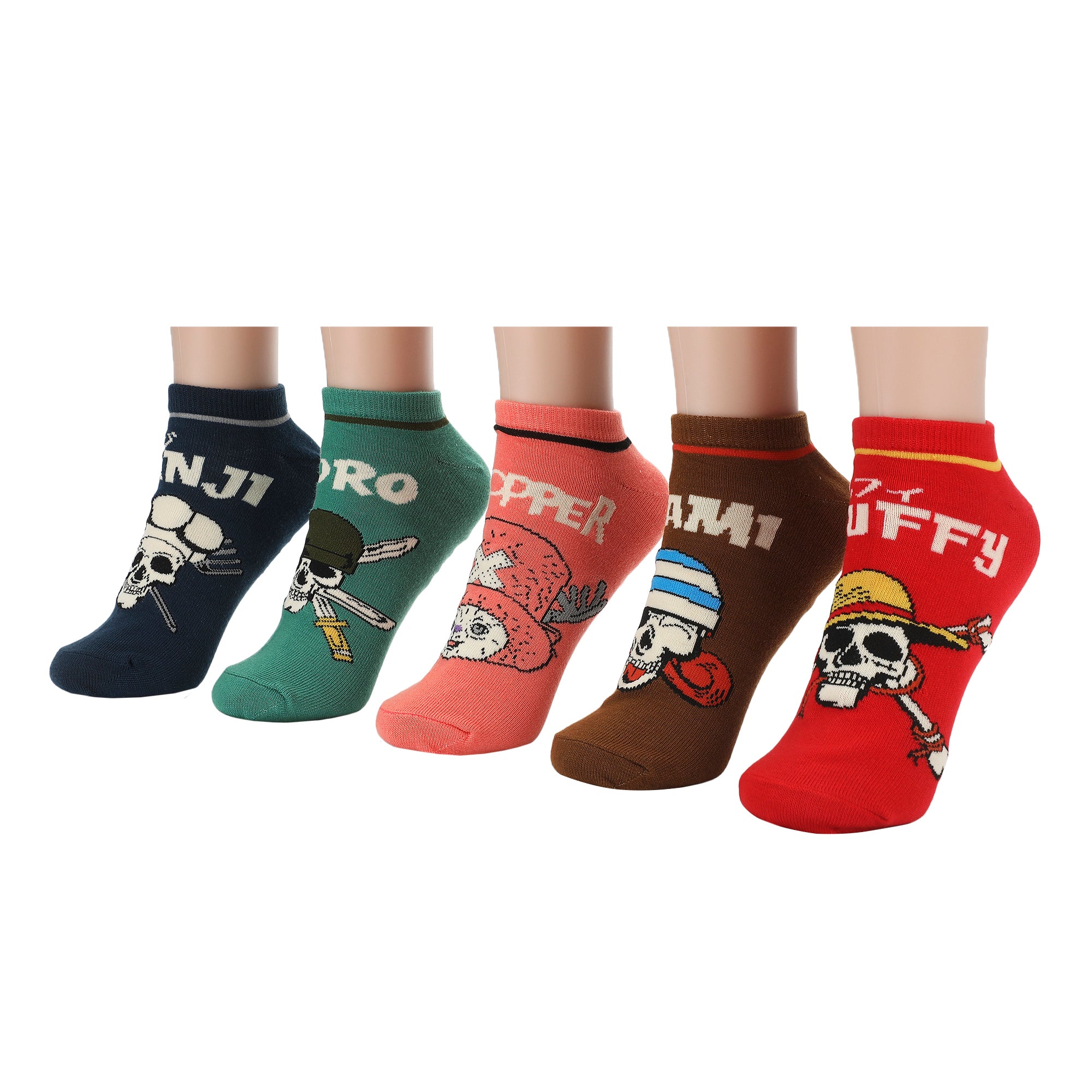 One Piece Jolly Rogers with Chopper Multicolor Ankle Socks for Men (Pack of 5)