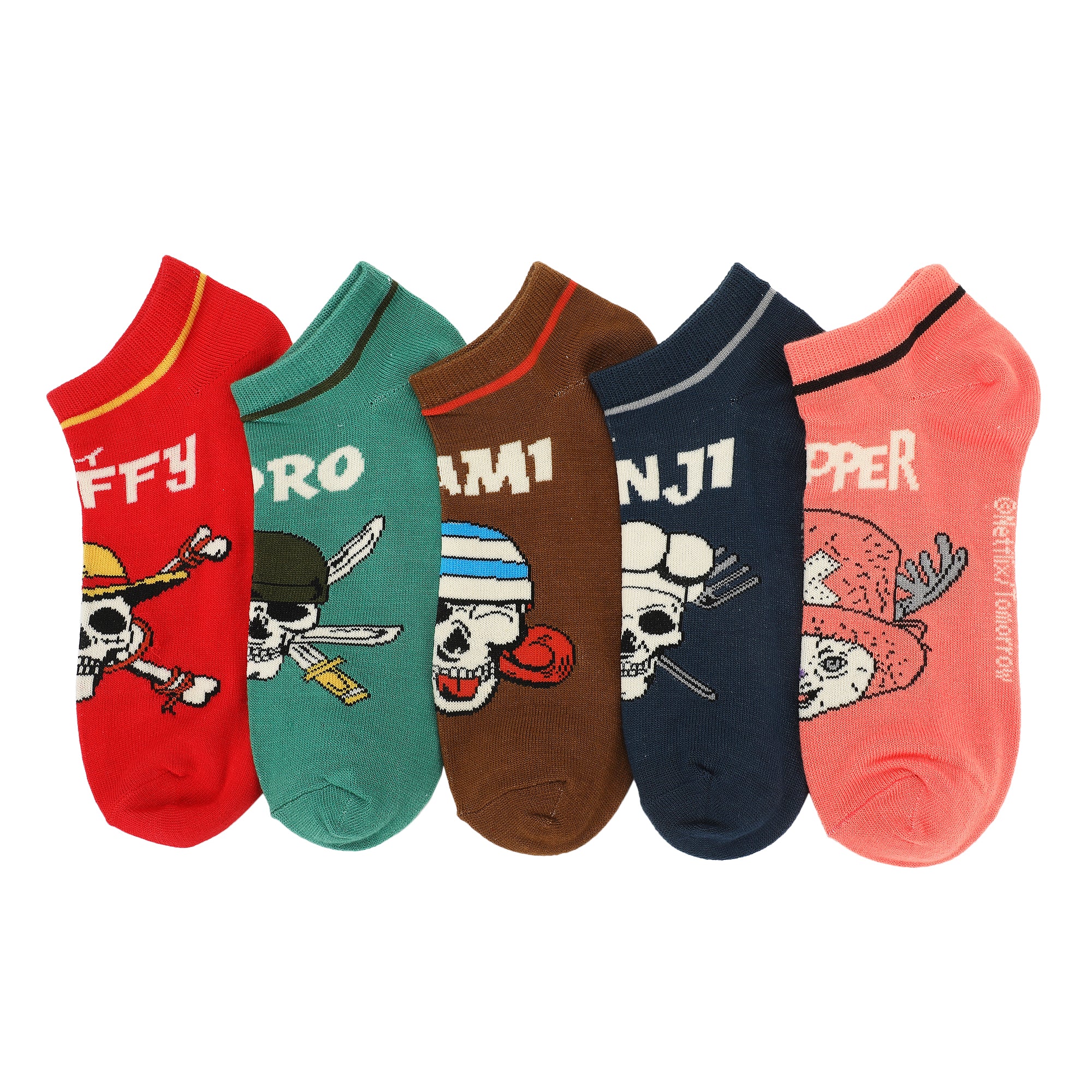 One Piece Jolly Rogers with Chopper Multicolor Ankle Socks for Men (Pack of 5)
