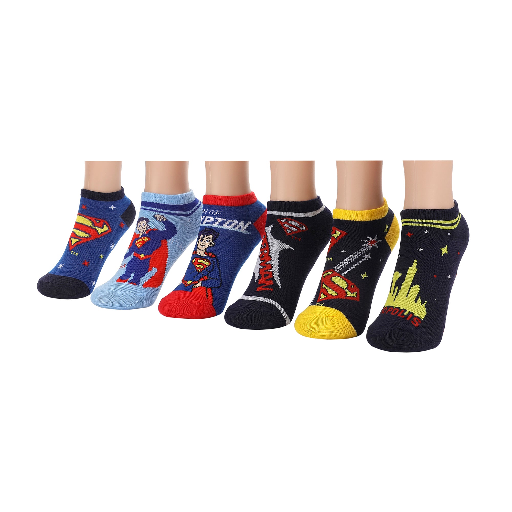 Superman On Different Character Youth Ankle Socks 6 Pack
