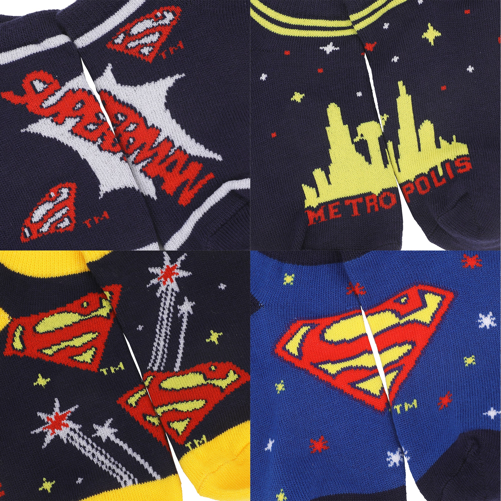 Superman On Different Character Youth Ankle Socks 6 Pack