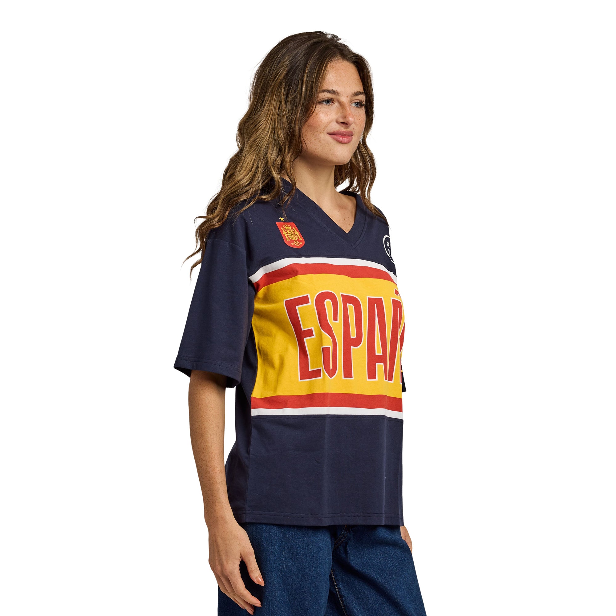 Spain Soccer Federation Espana Logo Women’s Navy Crew Neck Short Sleeve T-shirt