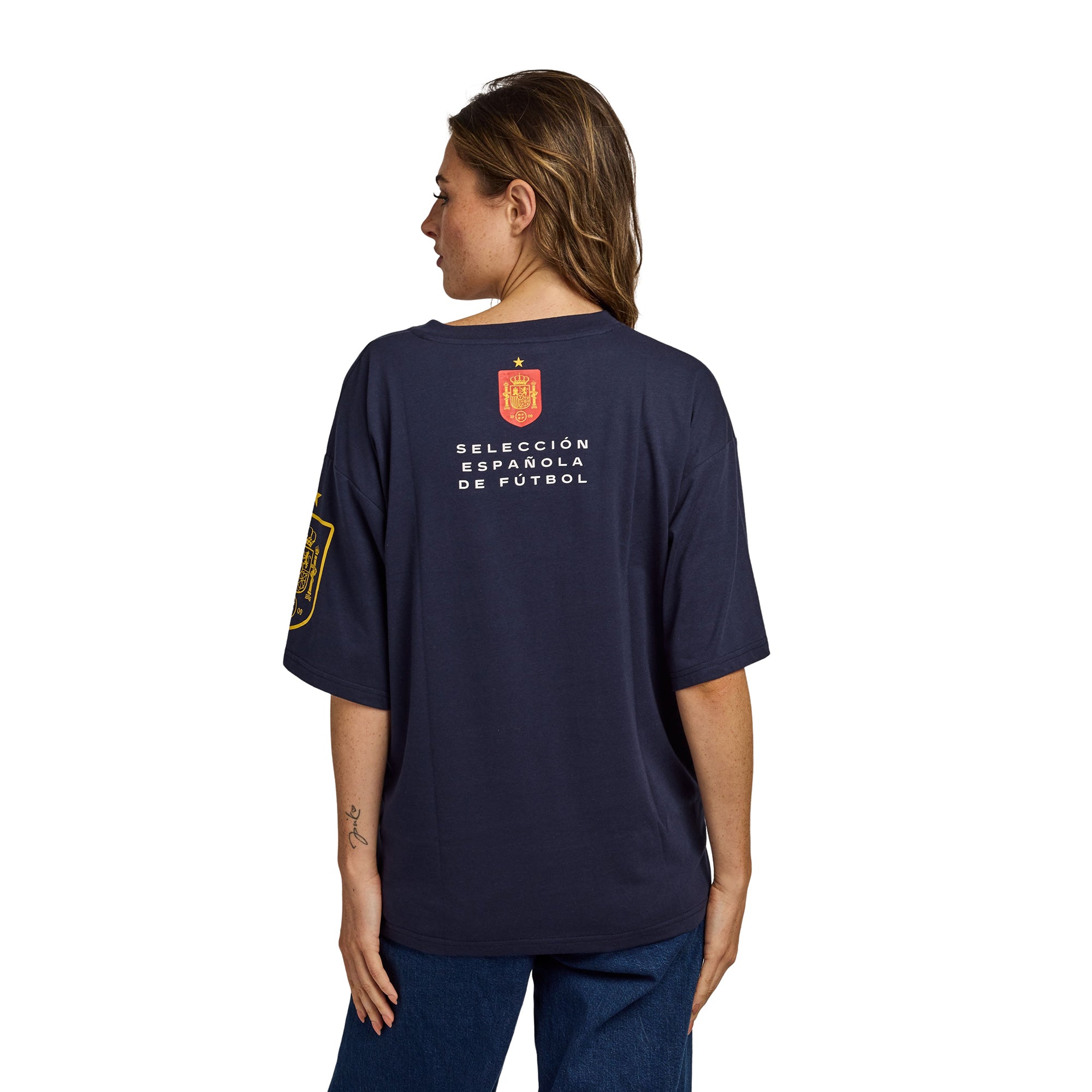 Spain Soccer Federation Espana Logo Women’s Navy Crew Neck Short Sleeve T-shirt