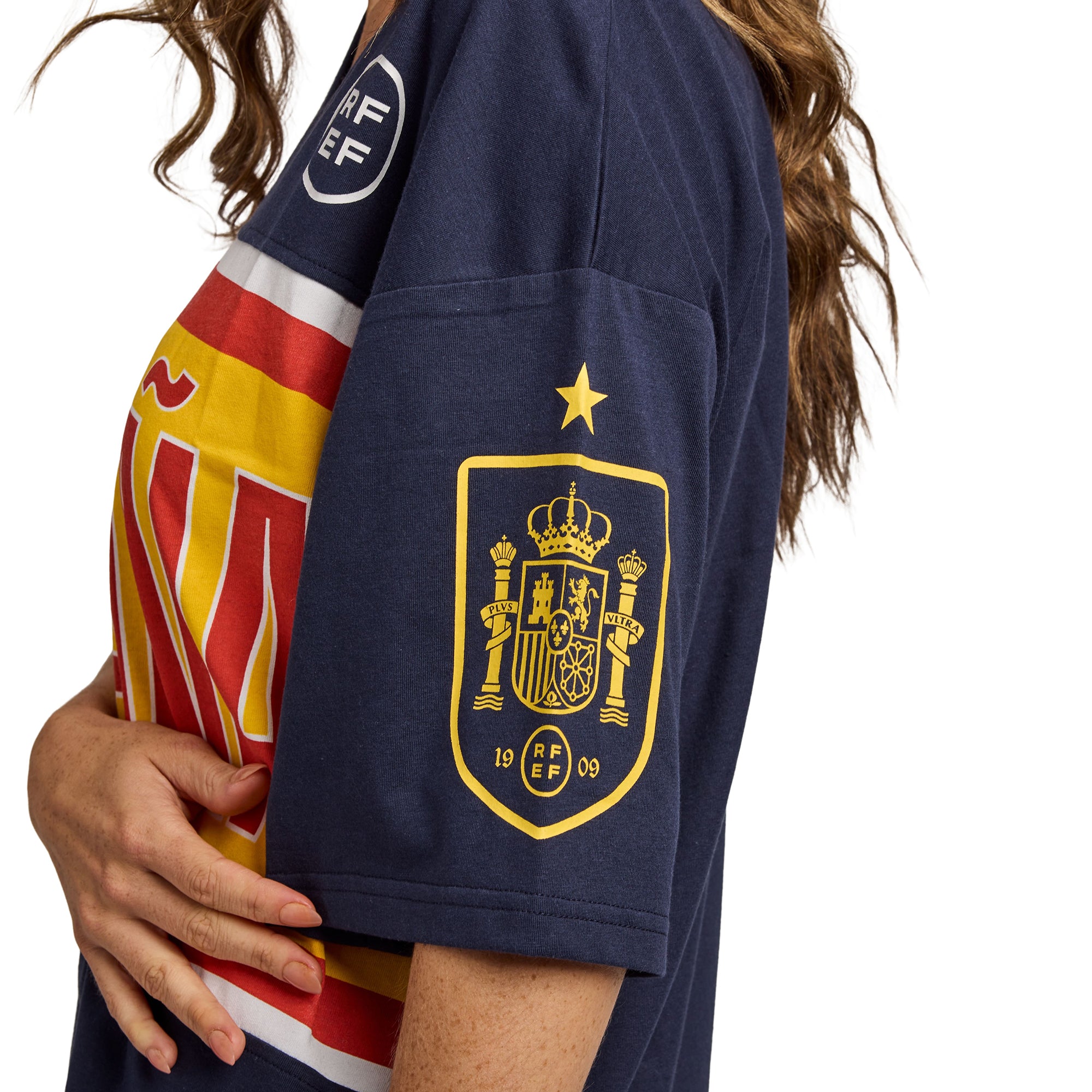 Spain Soccer Federation Espana Logo Women’s Navy Crew Neck Short Sleeve T-shirt