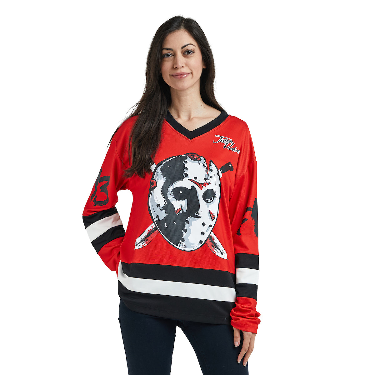 Friday The 13th Jason Mask Long Sleeve Men's Colorblock Cosplay Hockey Jersey
