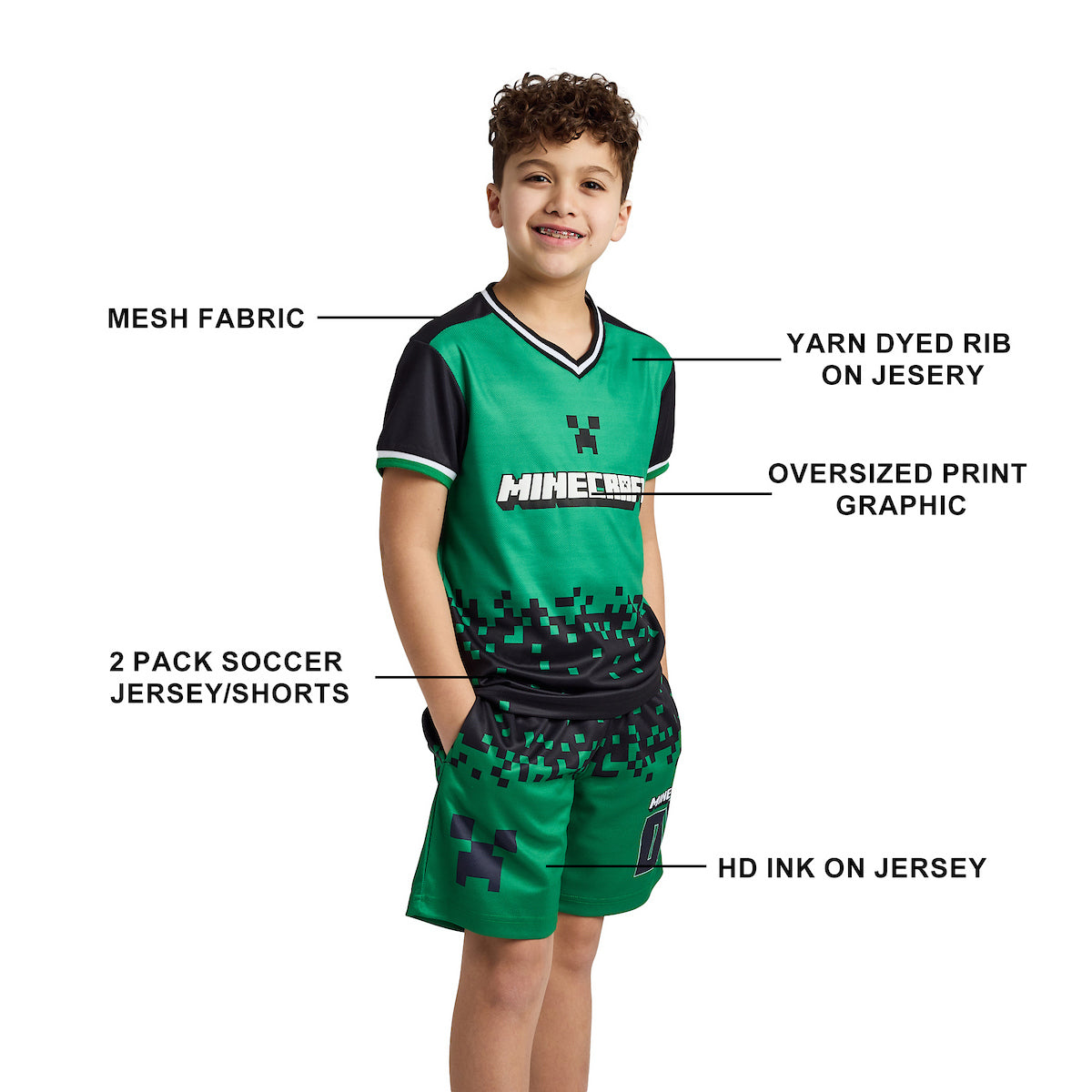 Minecraft Creeper 09 Boy's 2-Pack Soccer Jersey & Shorts Combo Set