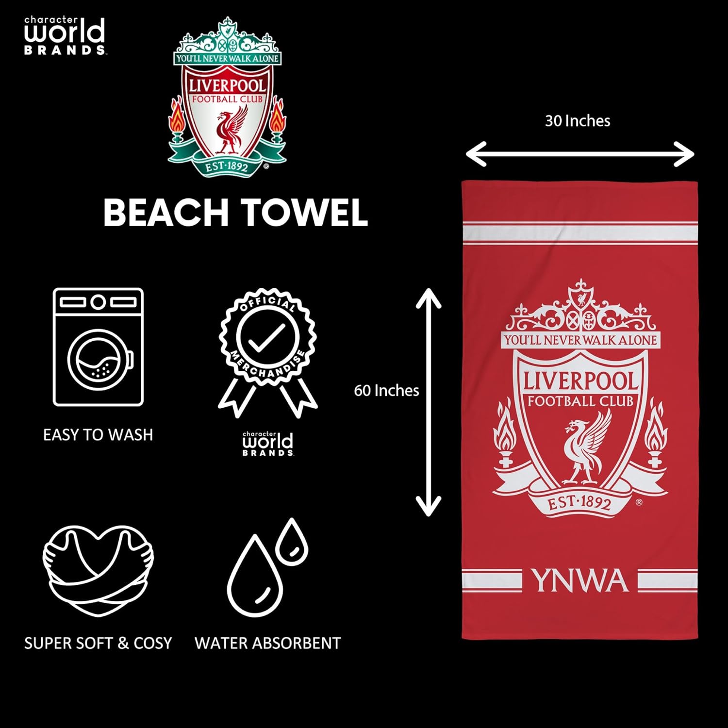 Liverpool FC Character World Official Towel (30 x 60 Inches)