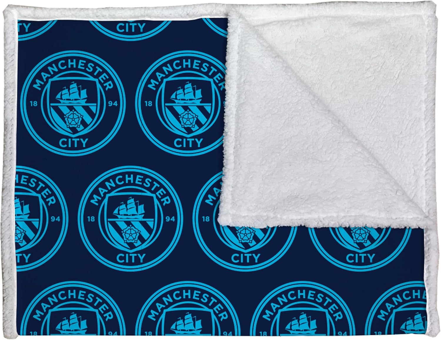 Manchester City FC Character World Official Soccer Crest Design Throw Blanket (60 x 70 Inches)