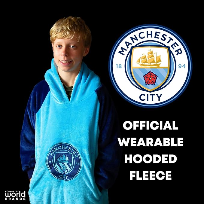Manchester City FC Hugzee Oversized Wearable Hoodie Blanket (30 Inches)