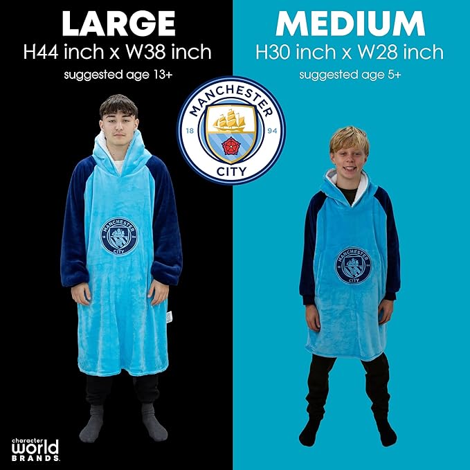 Manchester City FC Hugzee Oversized Wearable Hoodie Blanket (44 Inches)