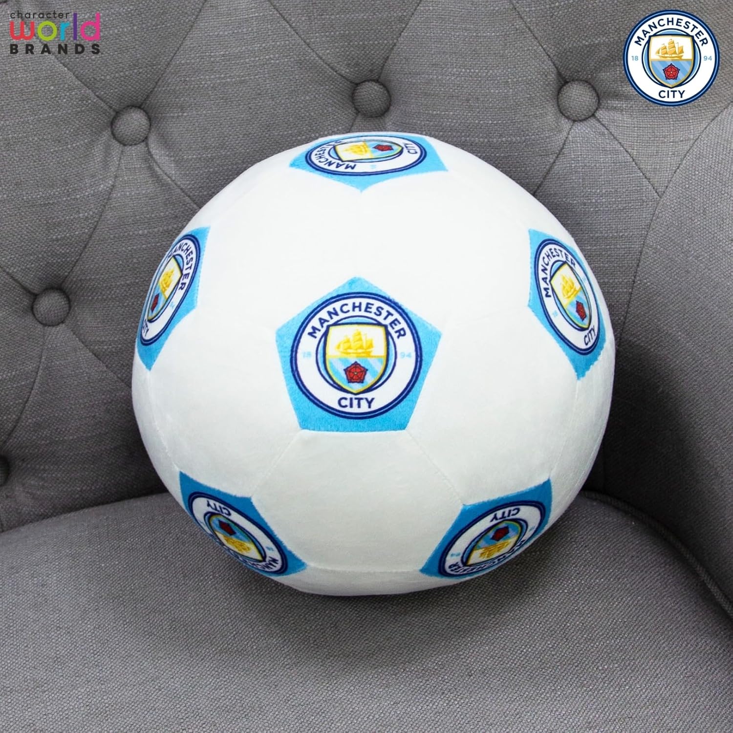 Manchester City FC Official Ball Shaped Football Design Blue Cushion