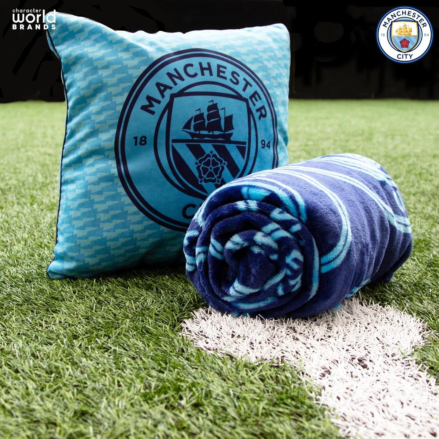 Manchester City FC Character World Official Blue Reversible 2 Sided Cushion (16 x 16 Inches)