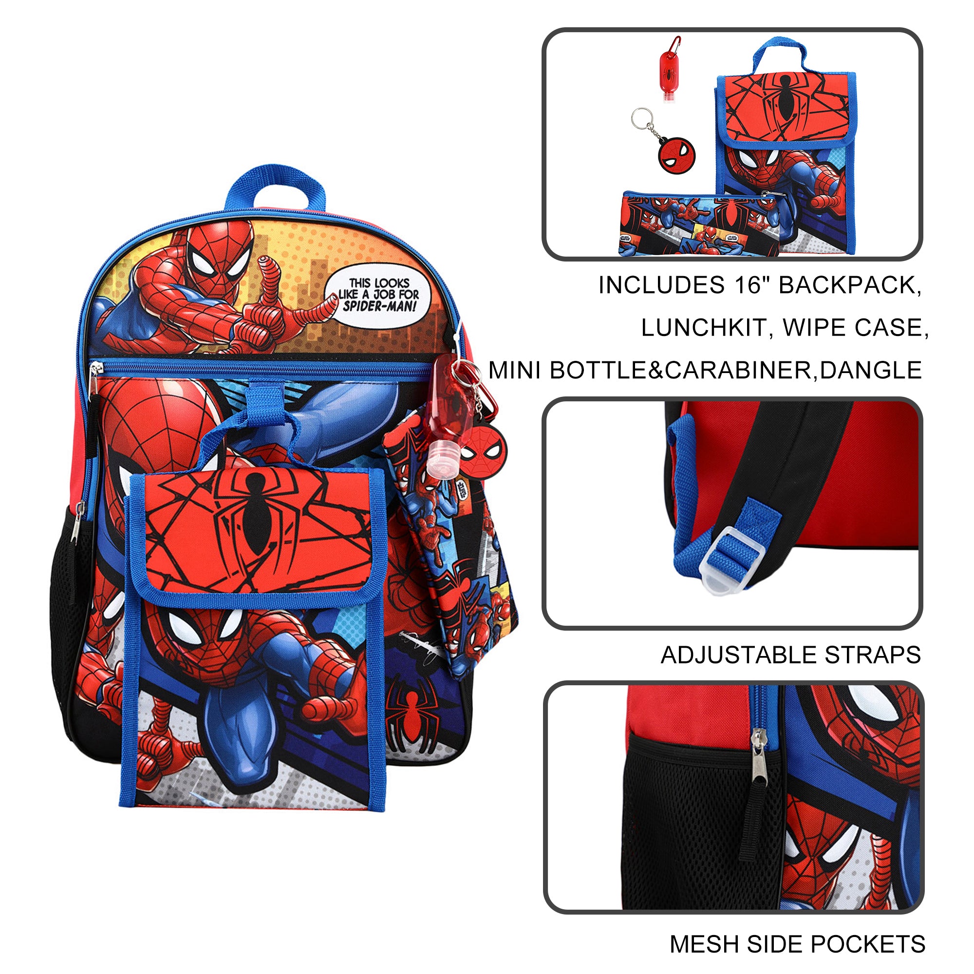 Marvel Spiderman Backpack Accessories 5 Piece Value Set for Boys