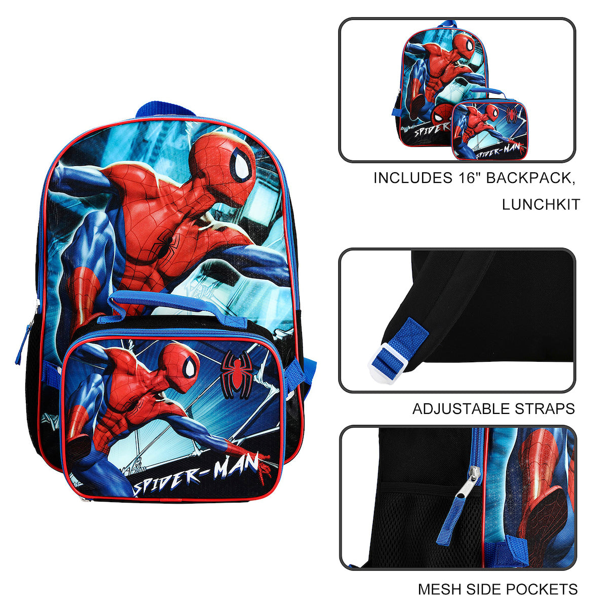Marvel Spider-Man Superhero 2-Pc Kids Backpack and Lunch box Set for boys