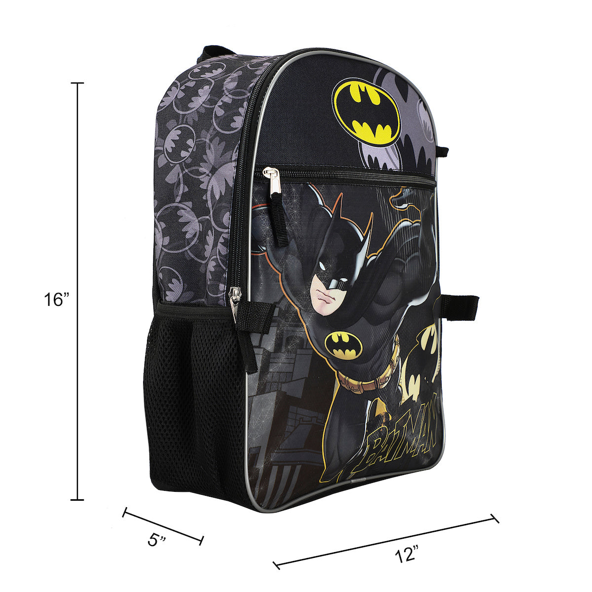 DC Comic Book Batman Symbol 5-Piece Backpack Accessory Set for boys