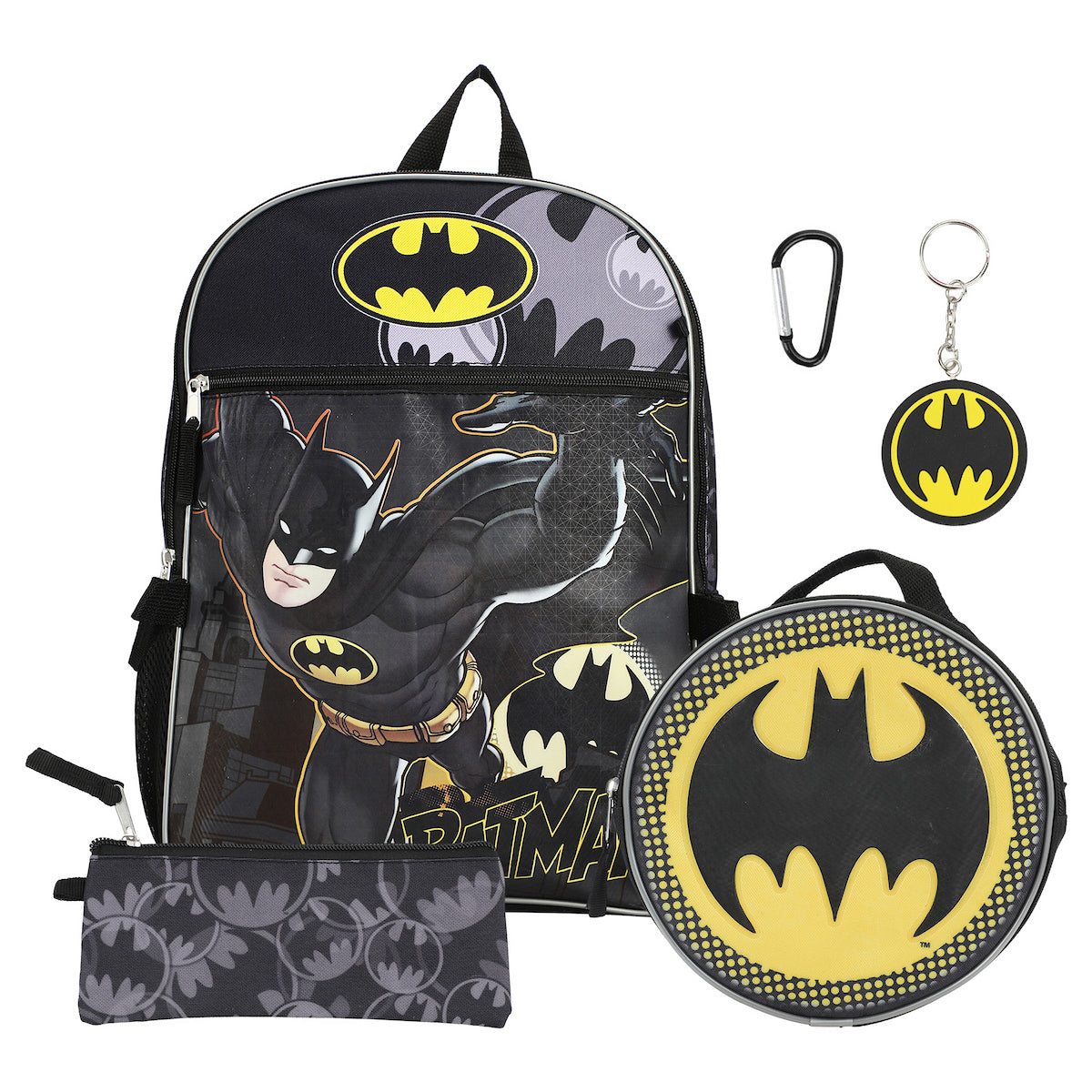 DC Comic Book Batman Symbol 5-Piece Backpack Accessory Set for Boys – Bioworld