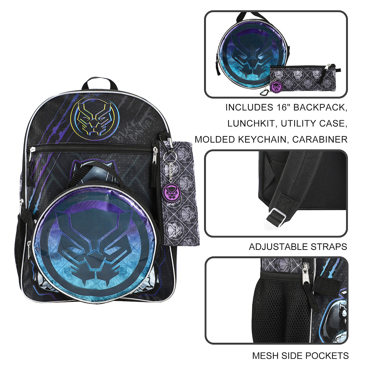 Marvel Comics Black Panther 5-Piece Backpack Set