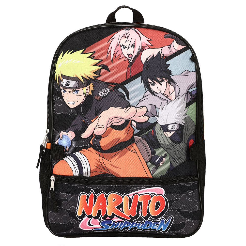 Naruto Anime Character Print Orange and Black 5-Piece Backpack Set For Boys