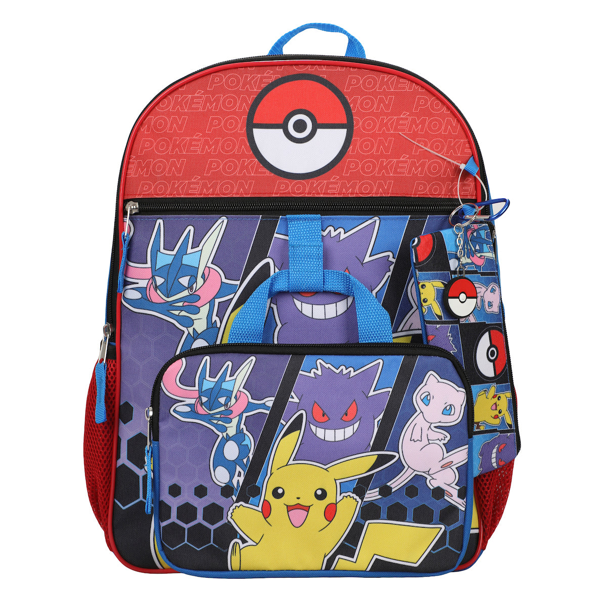 Pokemon 5-Piece Set: 16 Backpack, Padded Utility Case, Small Utility Case, Rubber Keychain, and Carabiner