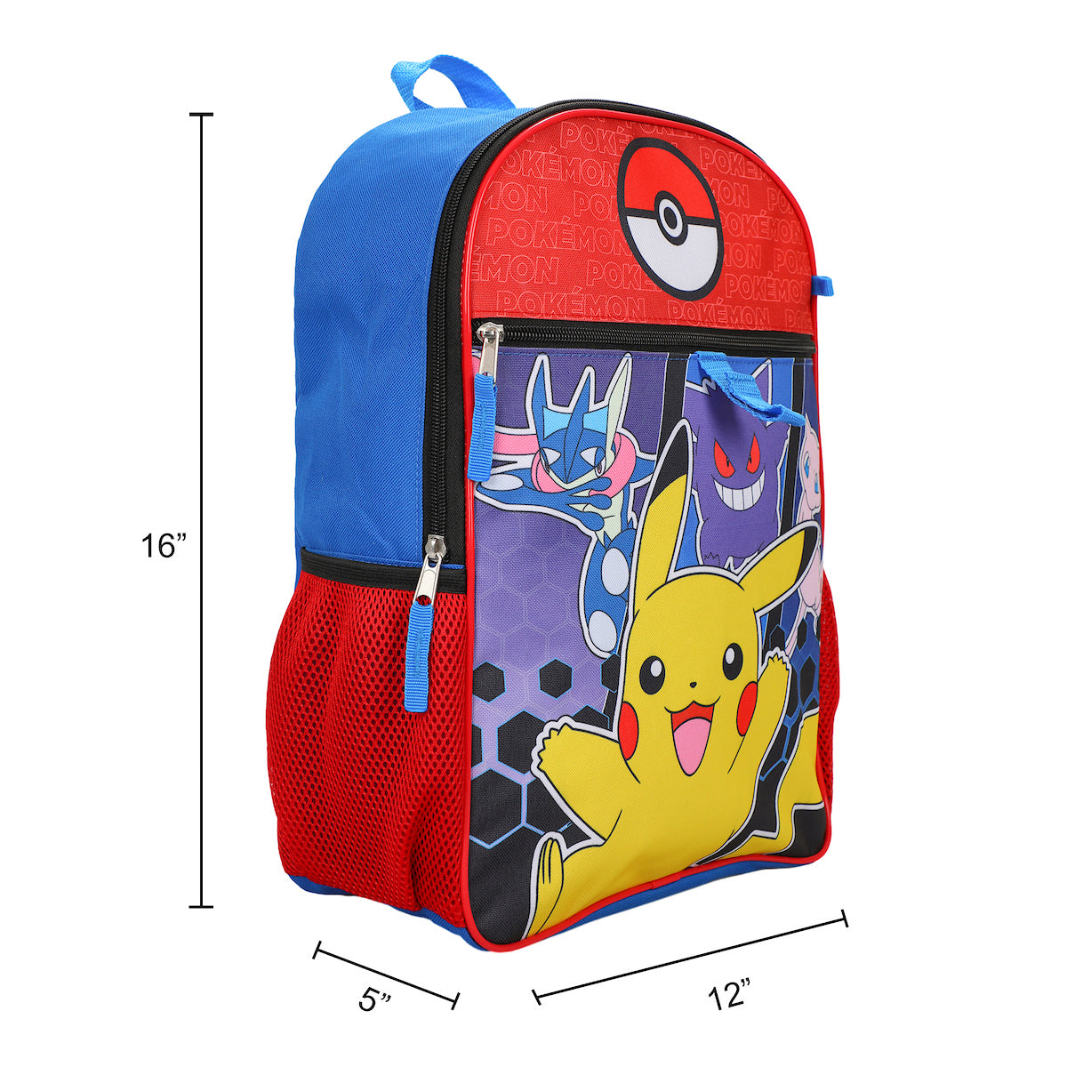 Pokemon 5-Piece Set: 16 Backpack, Padded Utility Case, Small Utility Case, Rubber Keychain, and Carabiner